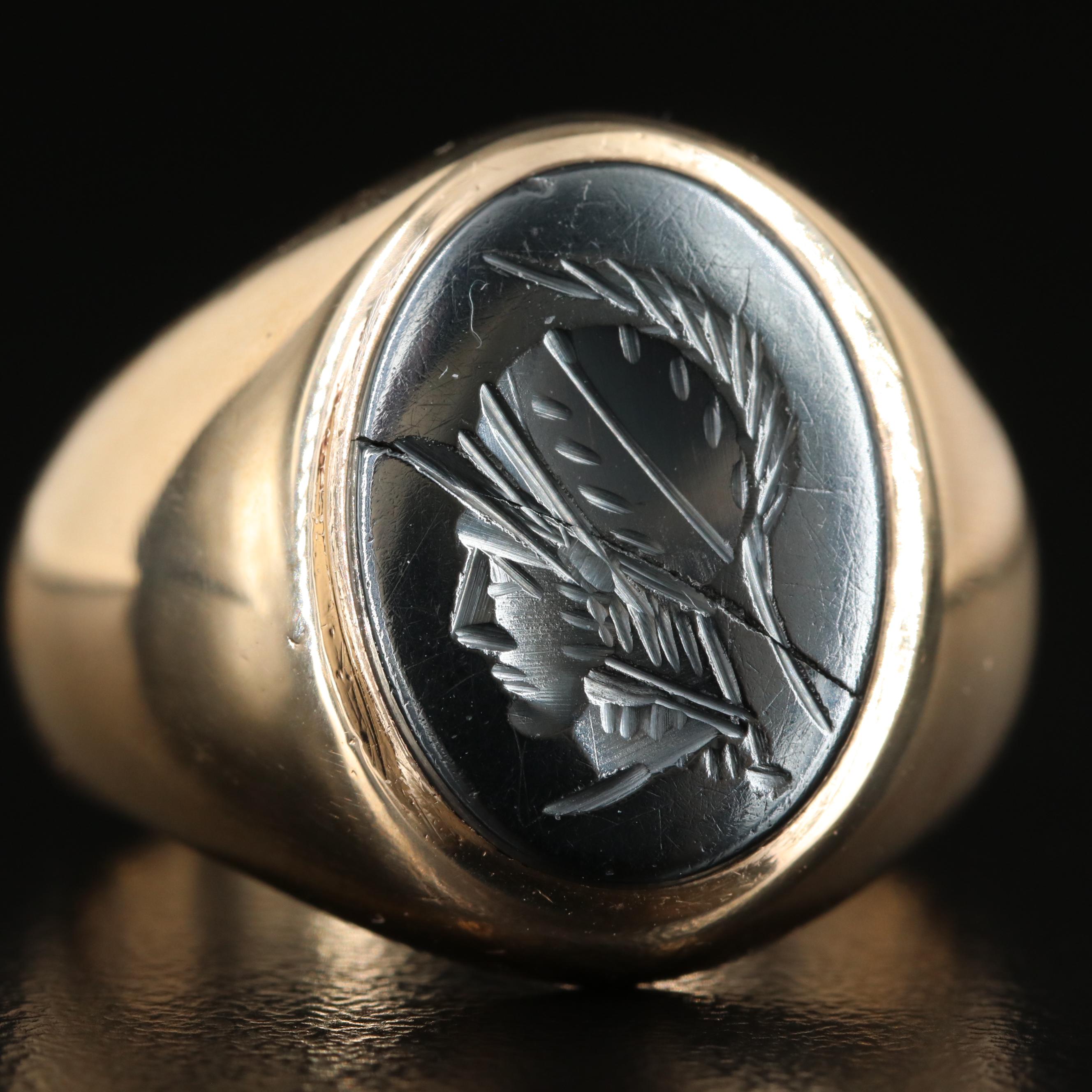 10K Hematite Intaglio Ring