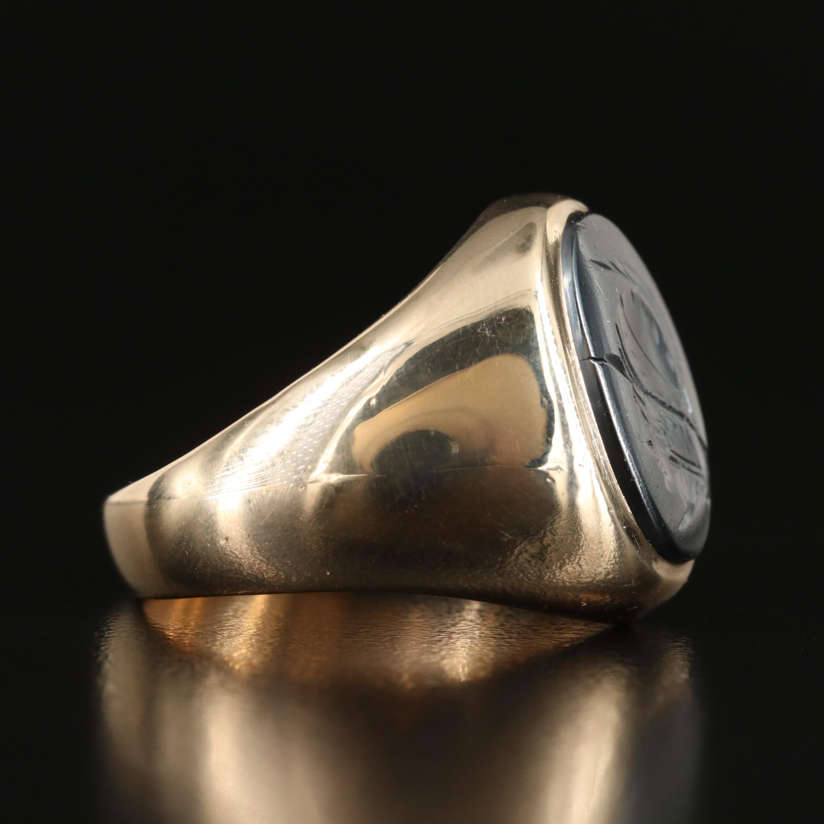 10K Hematite Intaglio Ring