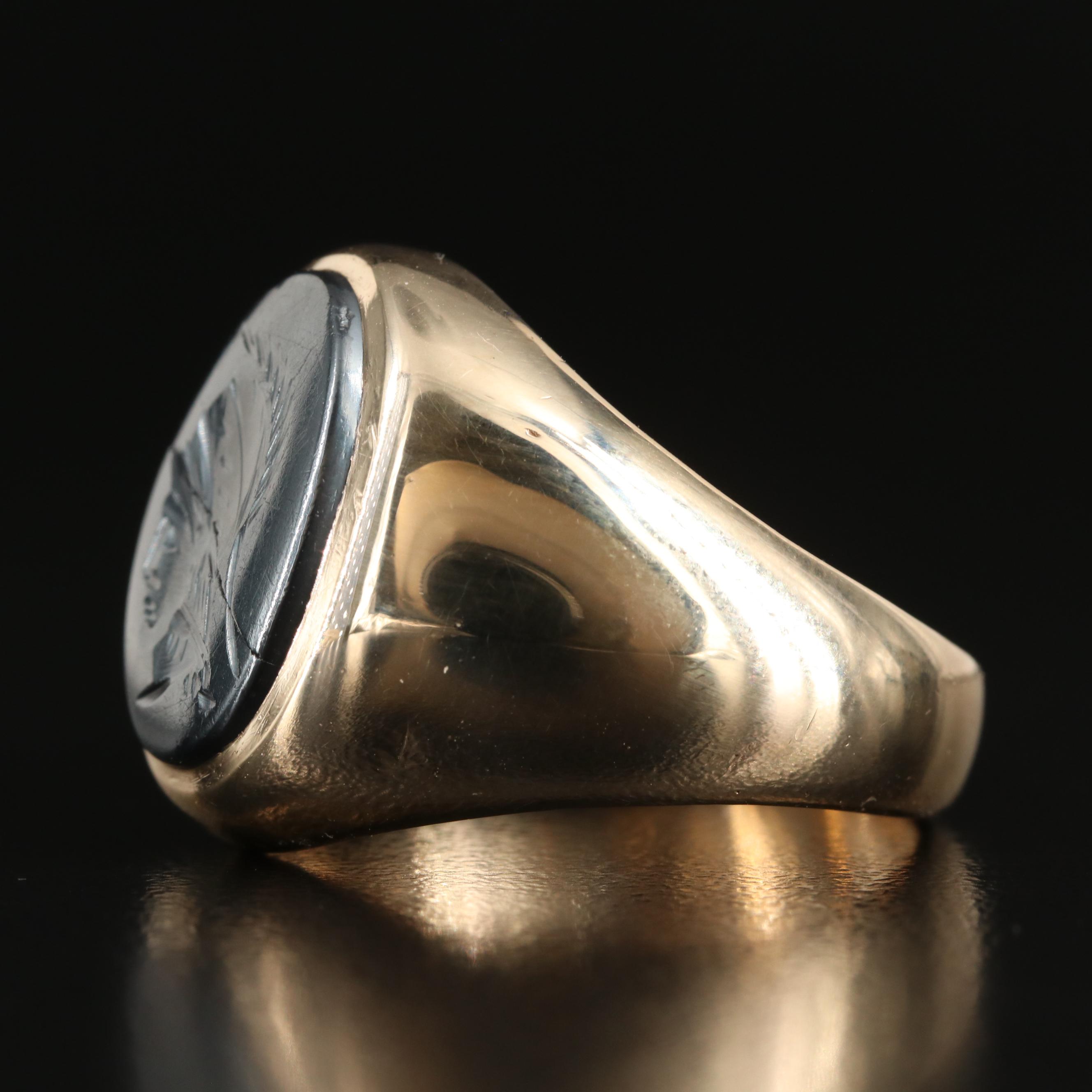 10K Hematite Intaglio Ring