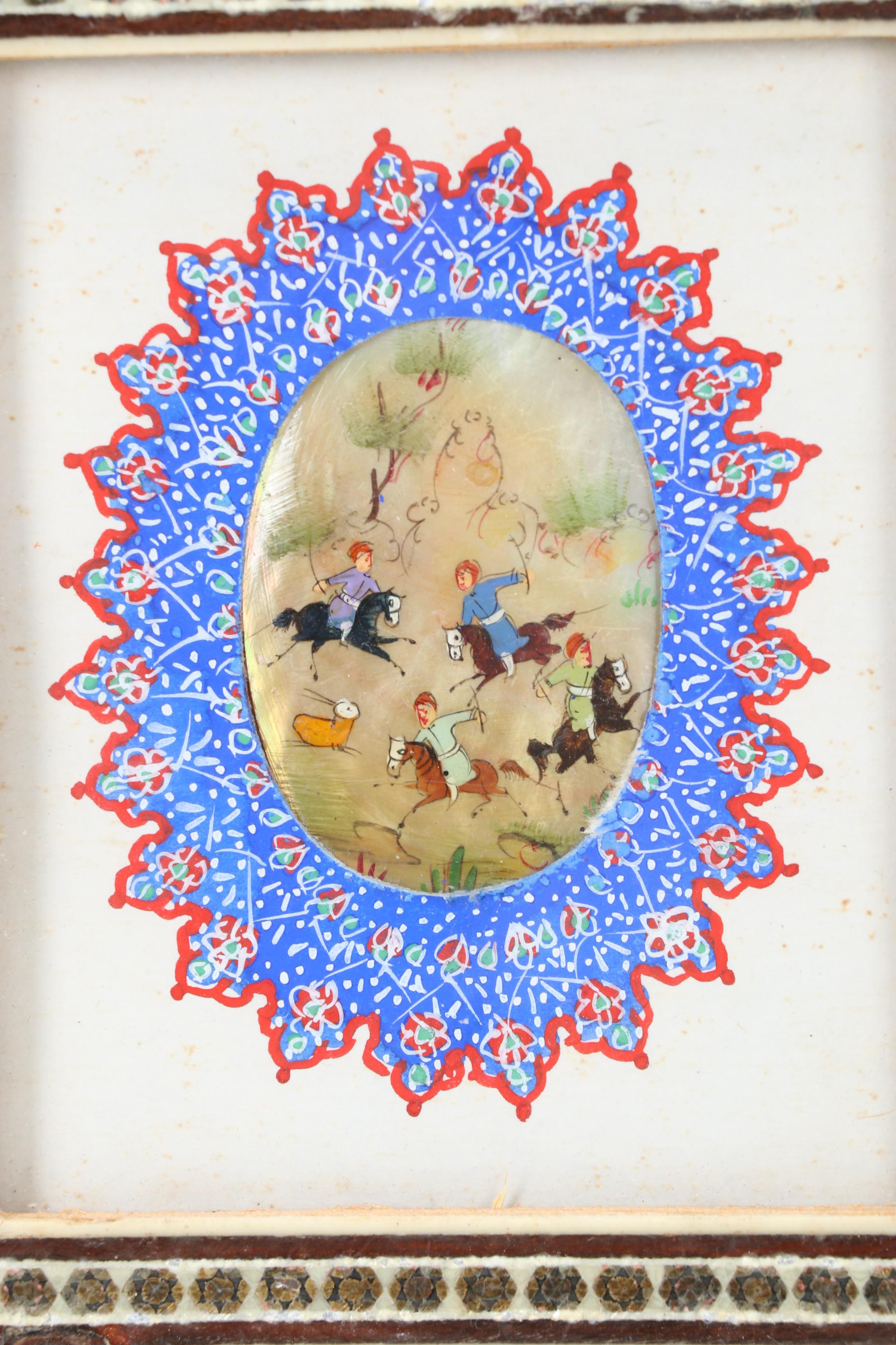 Middle Eastern Hand-Painted Shell Adornments In Brass Inlay Frames