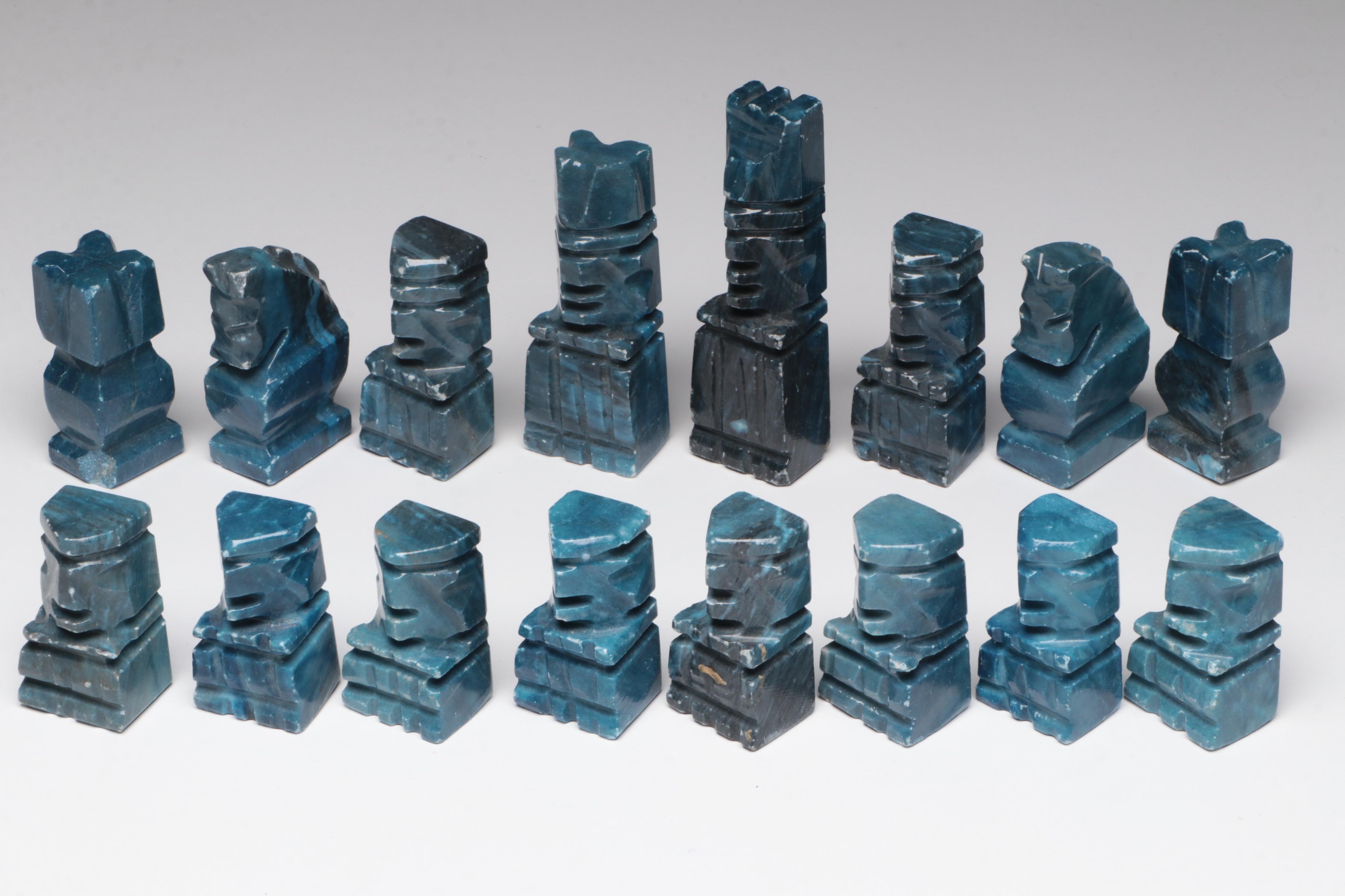 Blue and White Quartz Chess Set