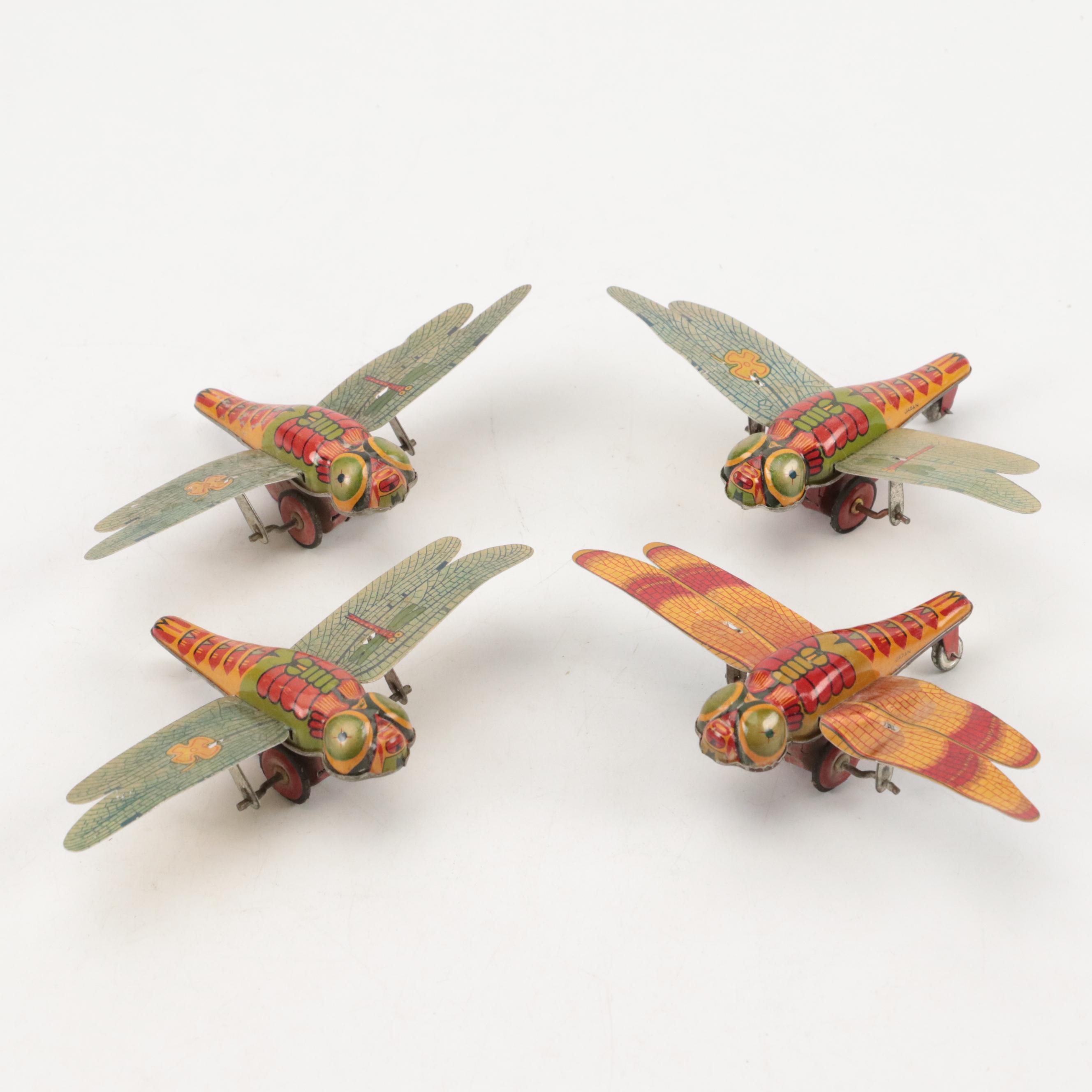 J. Chien & Co. Tin Litho Mechanical Bank with Japanese Dragonfly Wind-Up Toys
