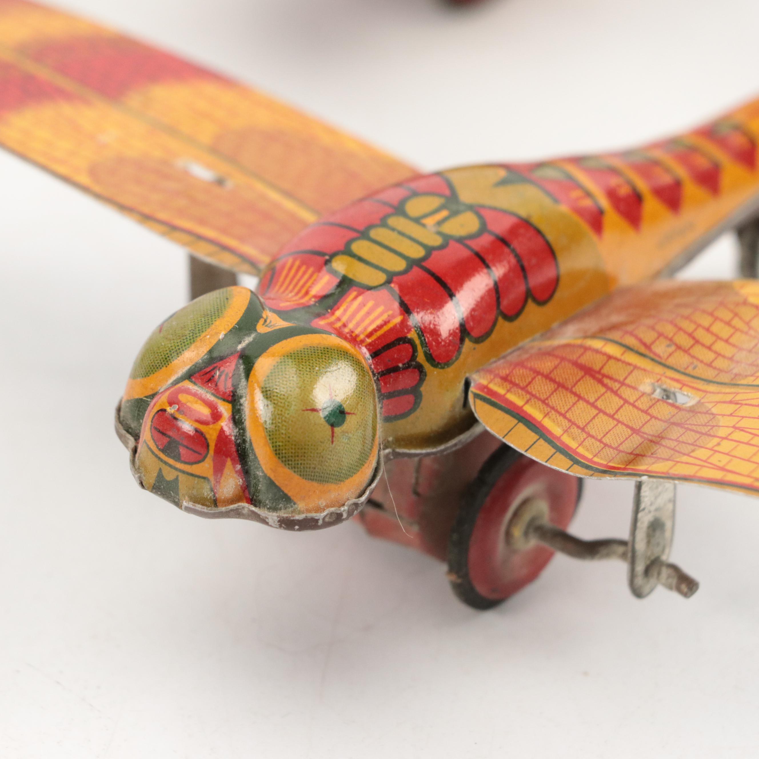 J. Chien & Co. Tin Litho Mechanical Bank with Japanese Dragonfly Wind-Up Toys