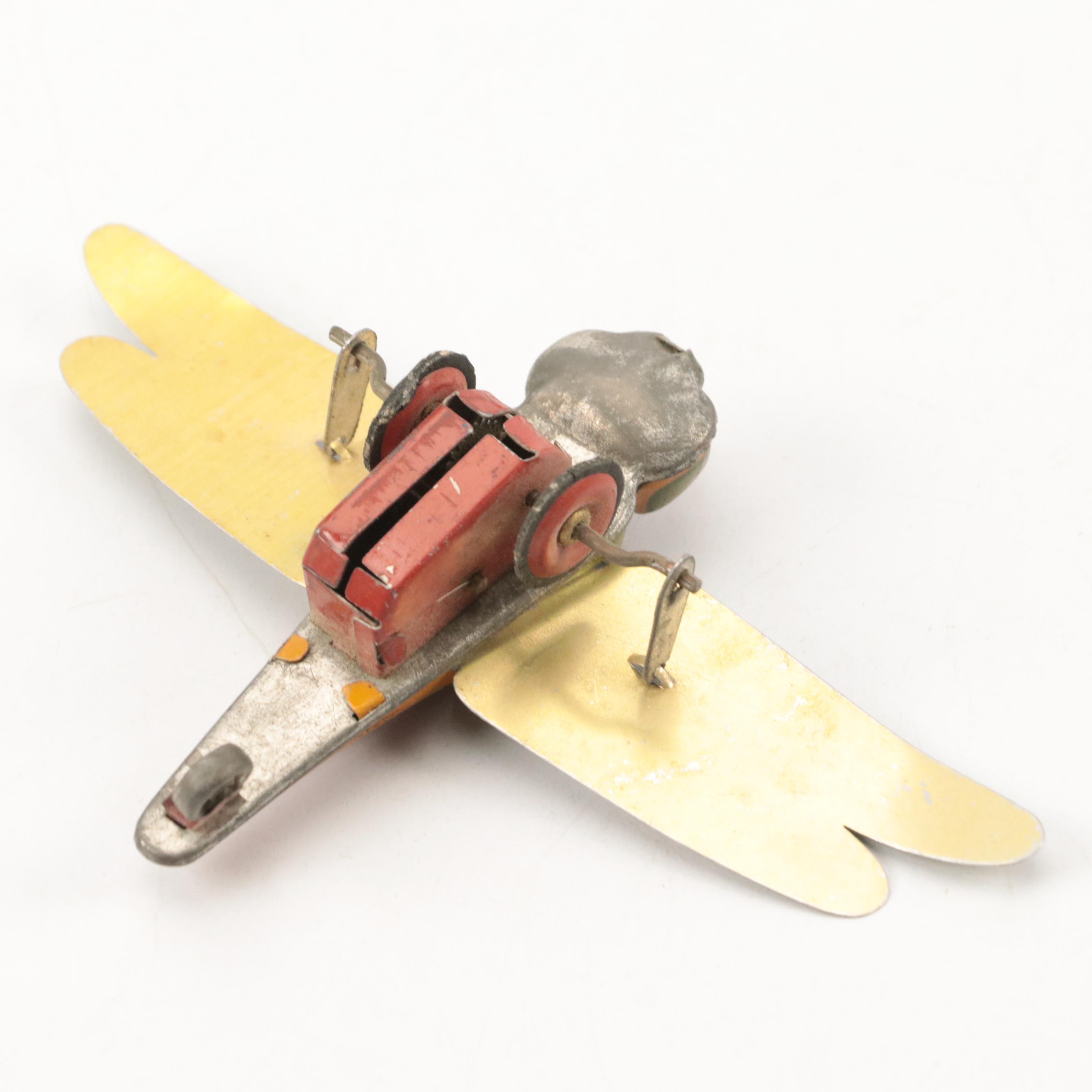 J. Chien & Co. Tin Litho Mechanical Bank with Japanese Dragonfly Wind-Up Toys
