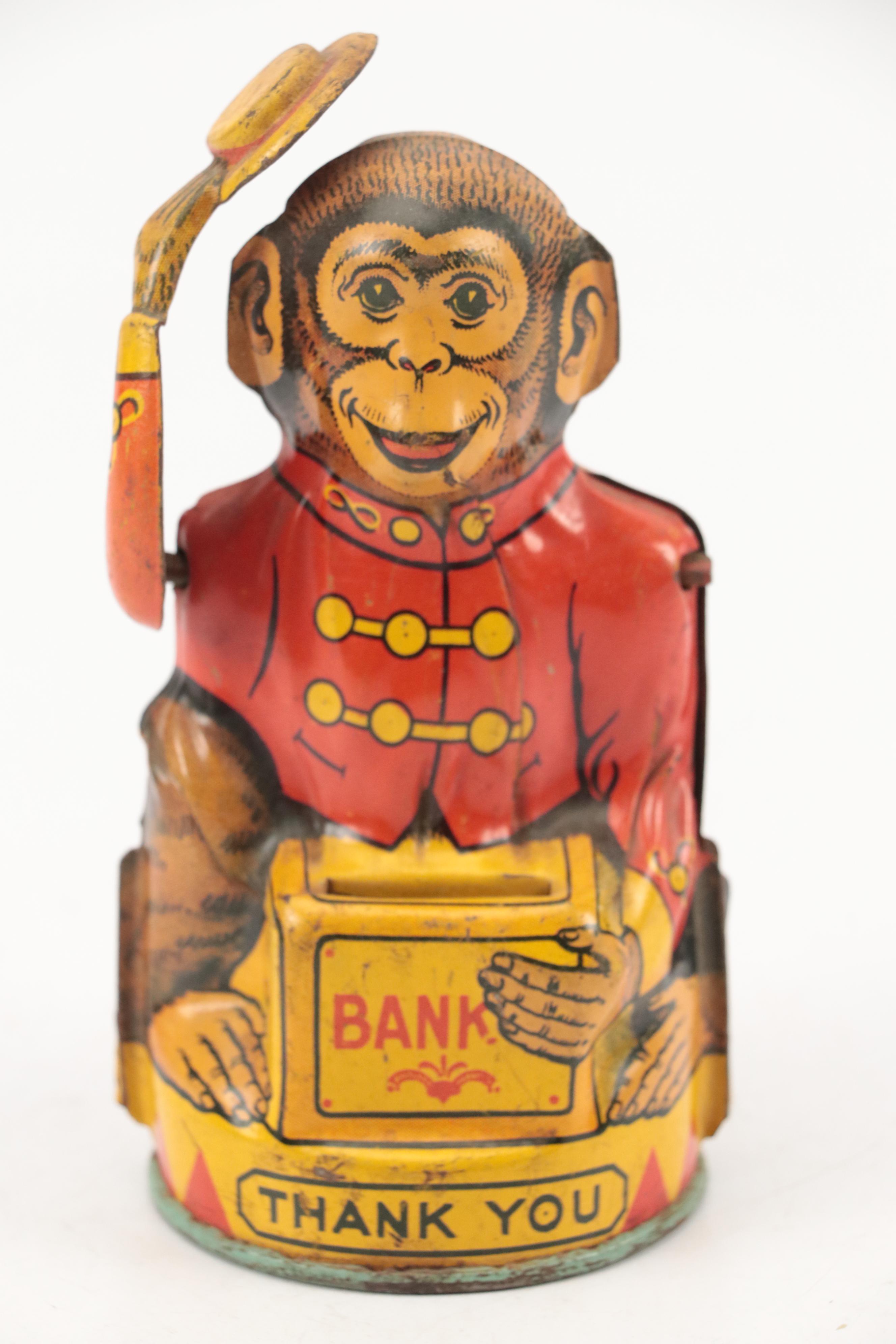 J. Chien & Co. Tin Litho Mechanical Bank with Japanese Dragonfly Wind-Up Toys