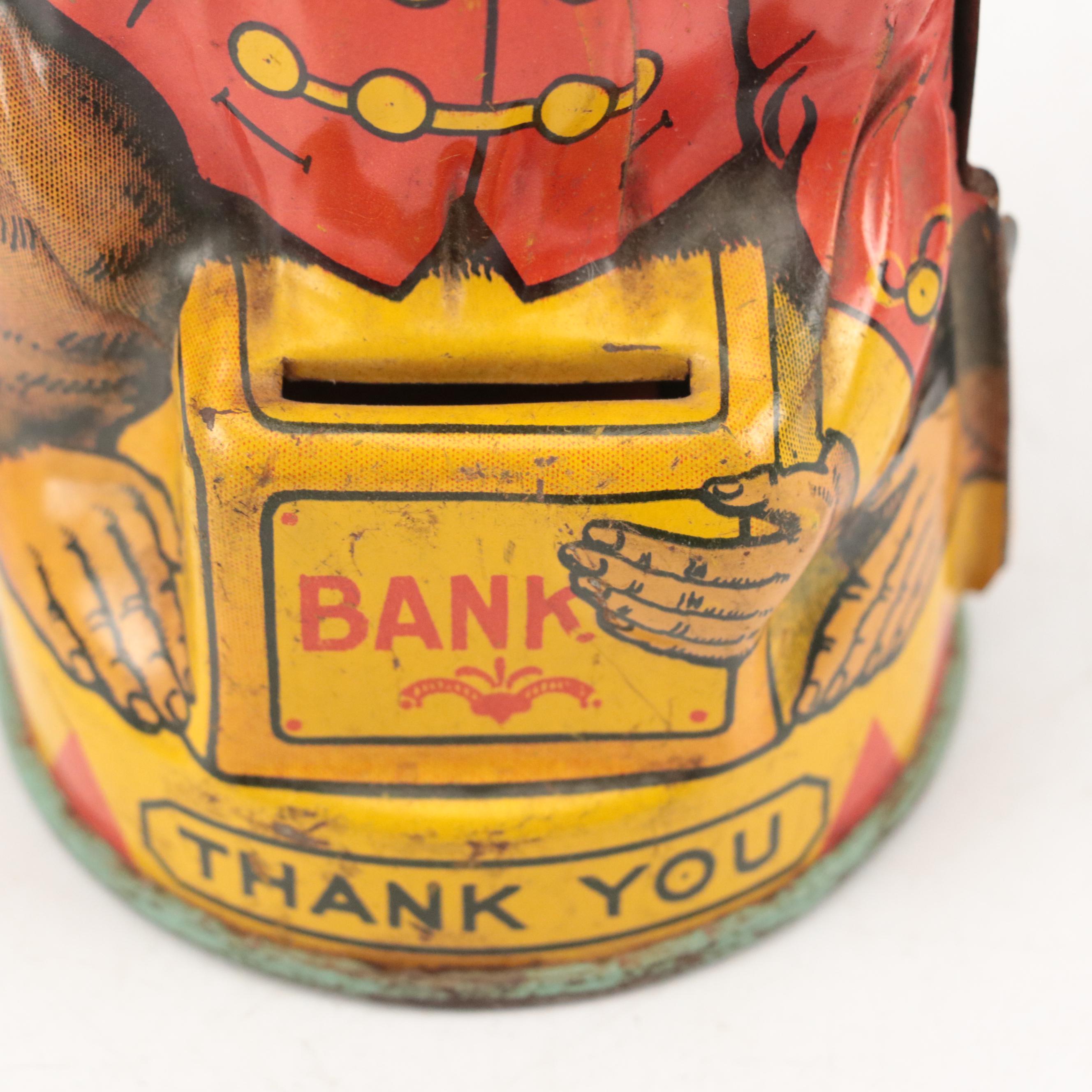 J. Chien & Co. Tin Litho Mechanical Bank with Japanese Dragonfly Wind-Up Toys