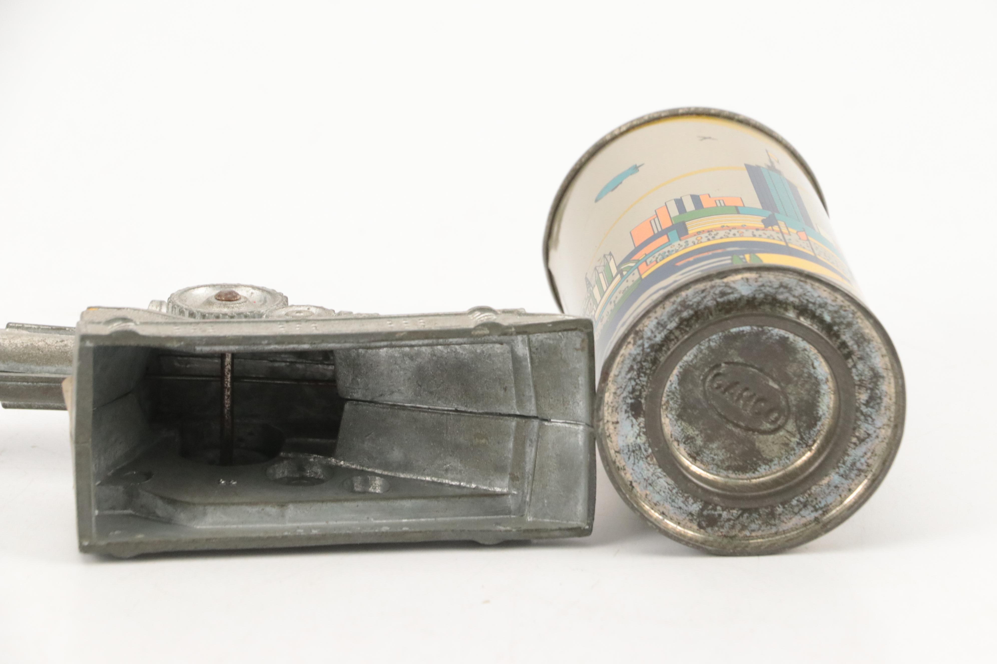 Schylling Tin Wind-Up Blimp Toy with Tin Litho Can Bank and Toy Weapons