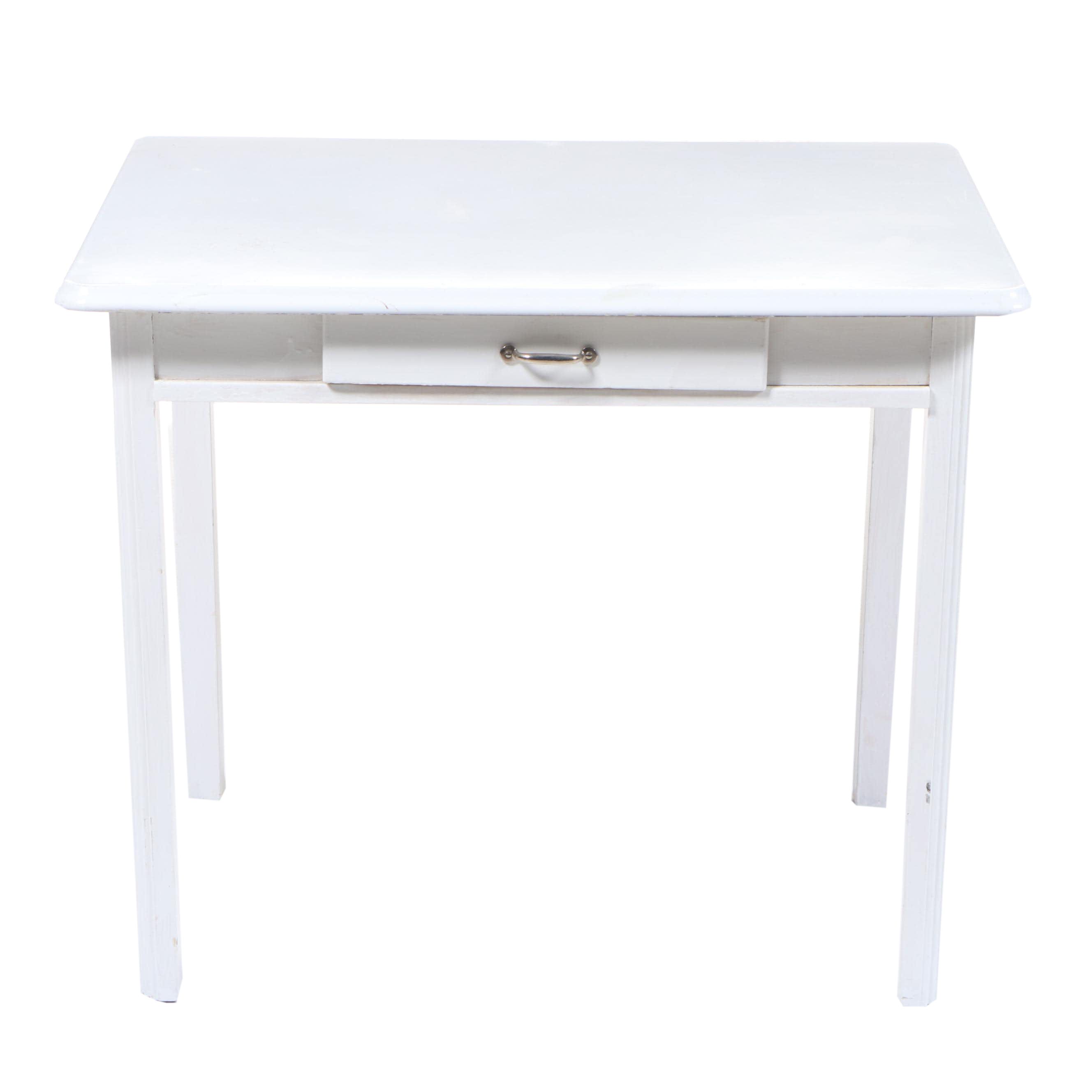 "Porceliron" Art Deco White-Painted & Enamel Top Kitchen Work Table, dated 1940