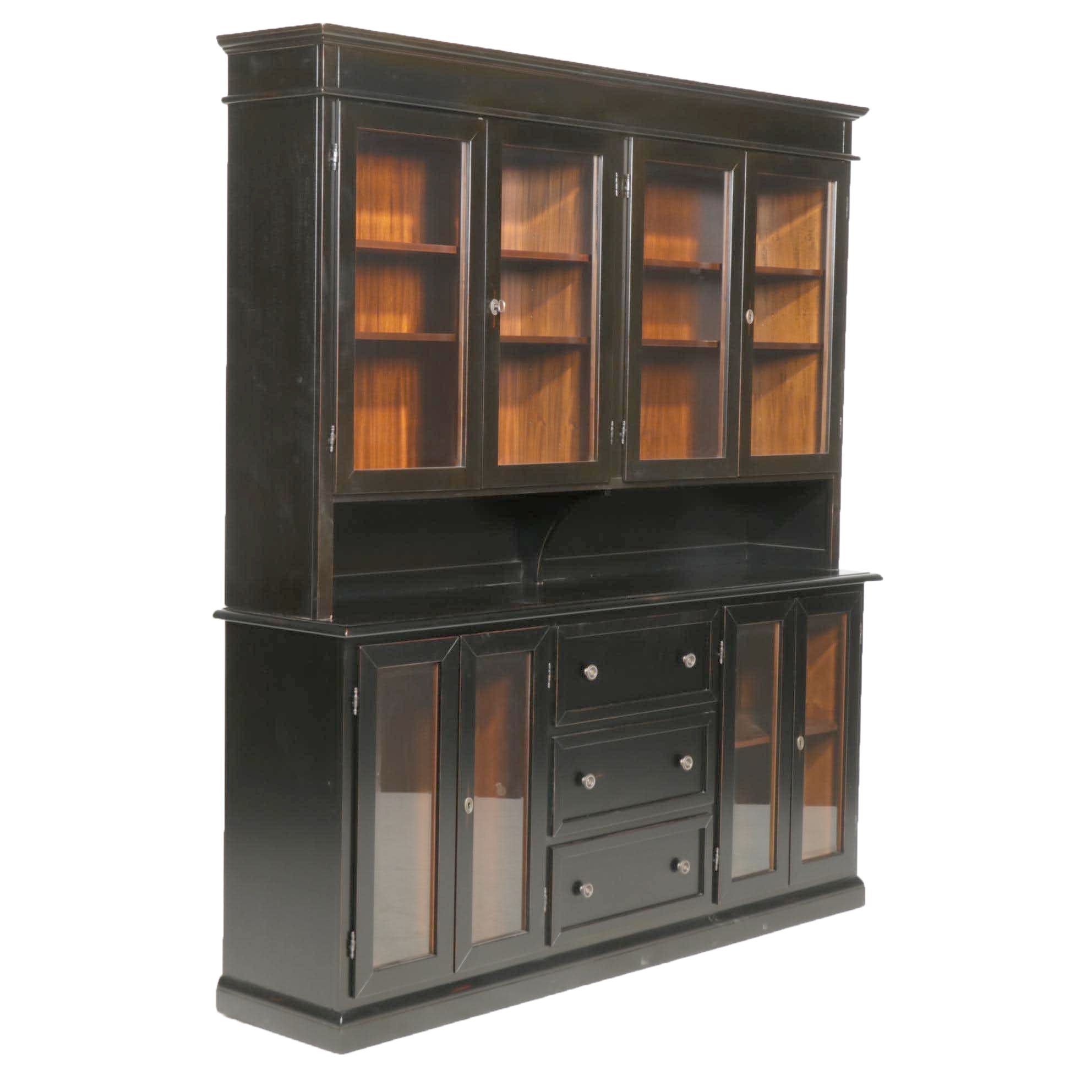 Arhaus Furniture Ebonized Wood and Glass Bookcase-on-Cabinet