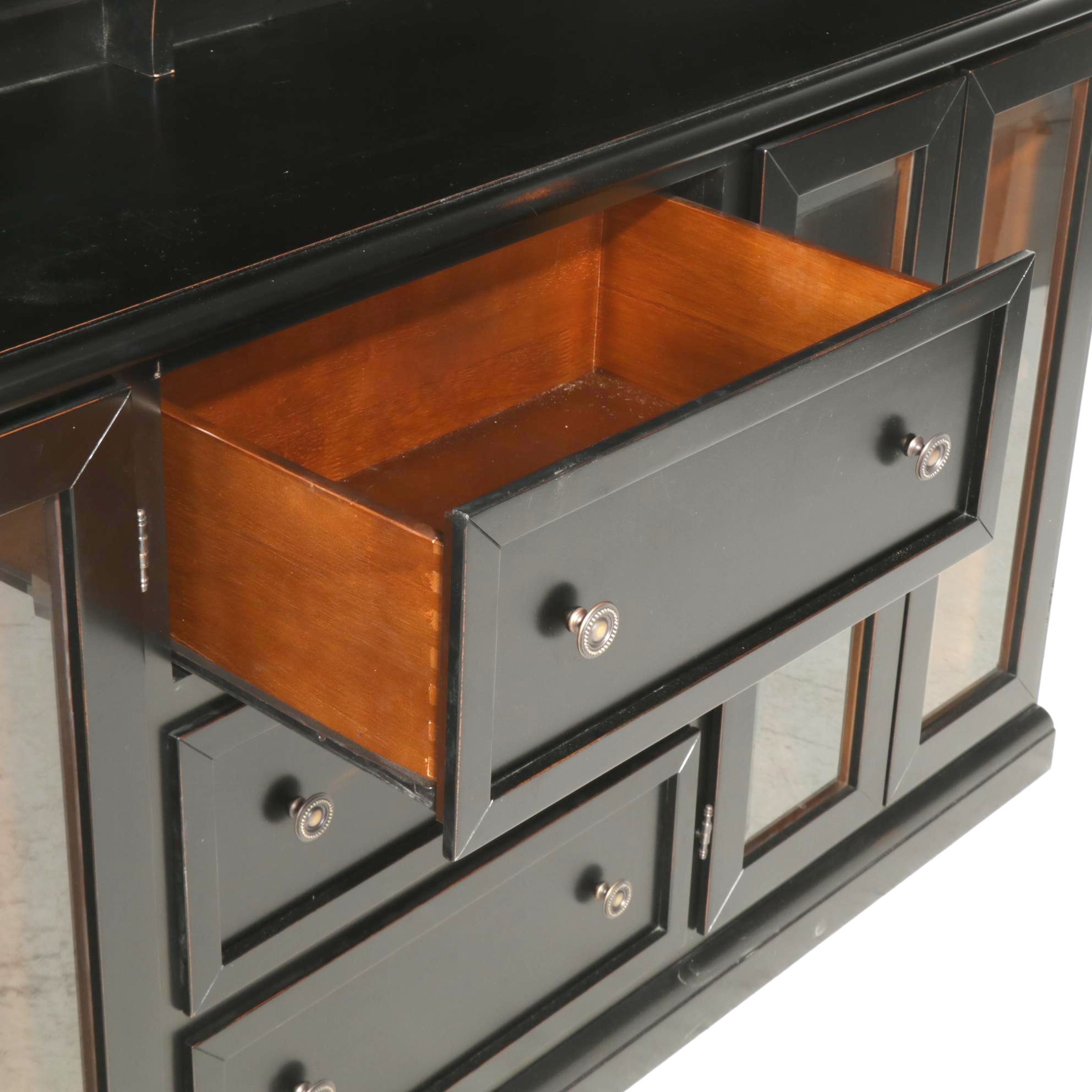 Arhaus Furniture Ebonized Wood and Glass Bookcase-on-Cabinet