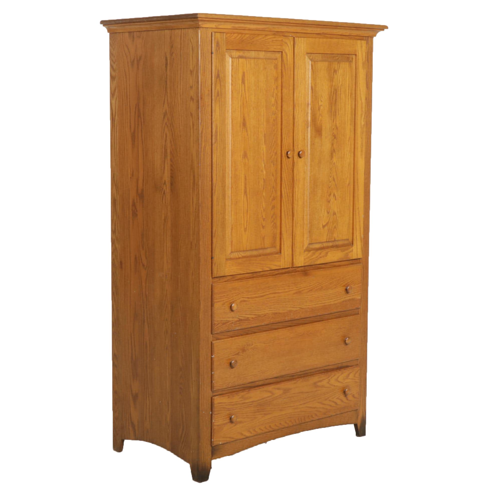 American Primitive Style Oak Wardrobe Cabinet, Late 20th Century