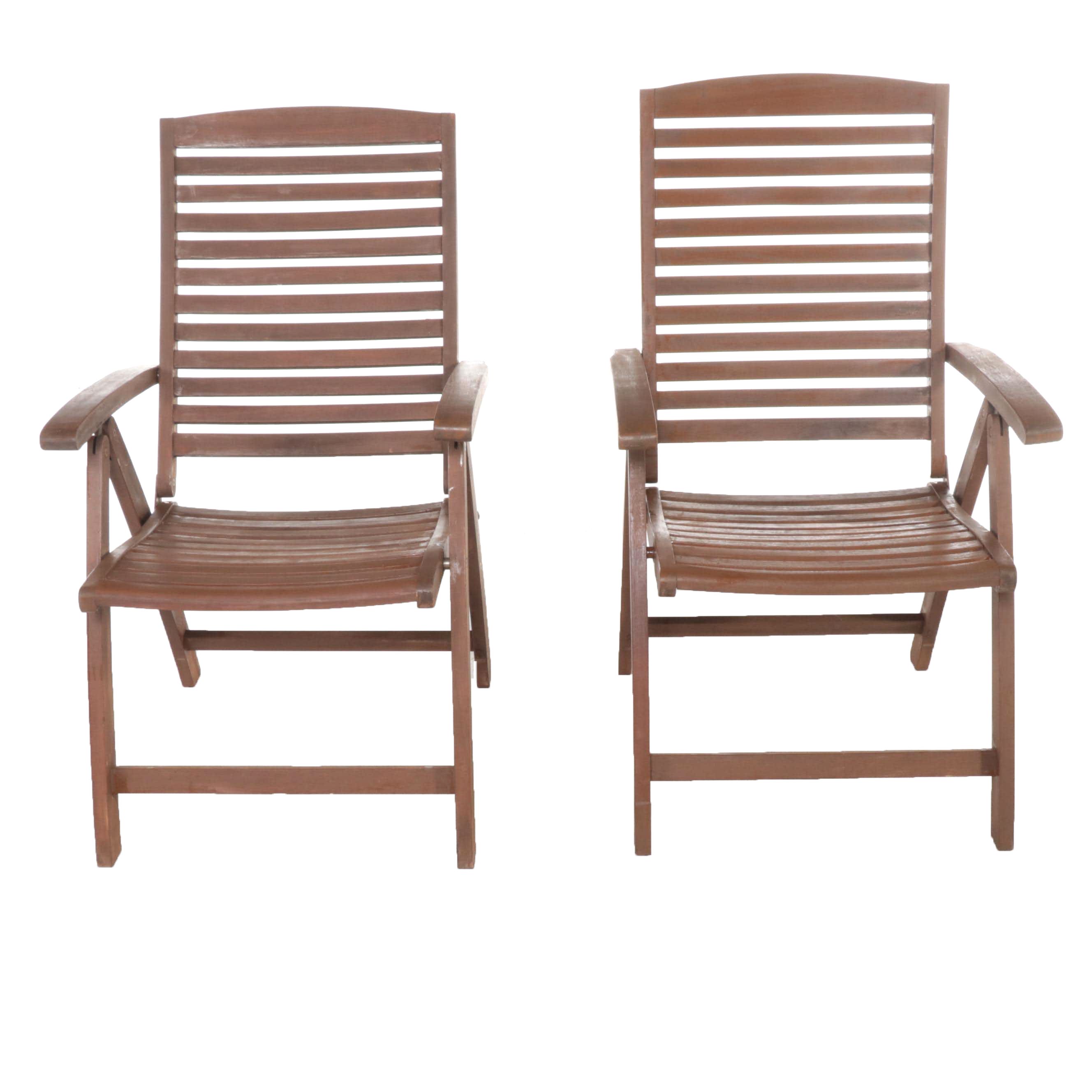 Pair of Contemporary Teak Folding Patio Chairs