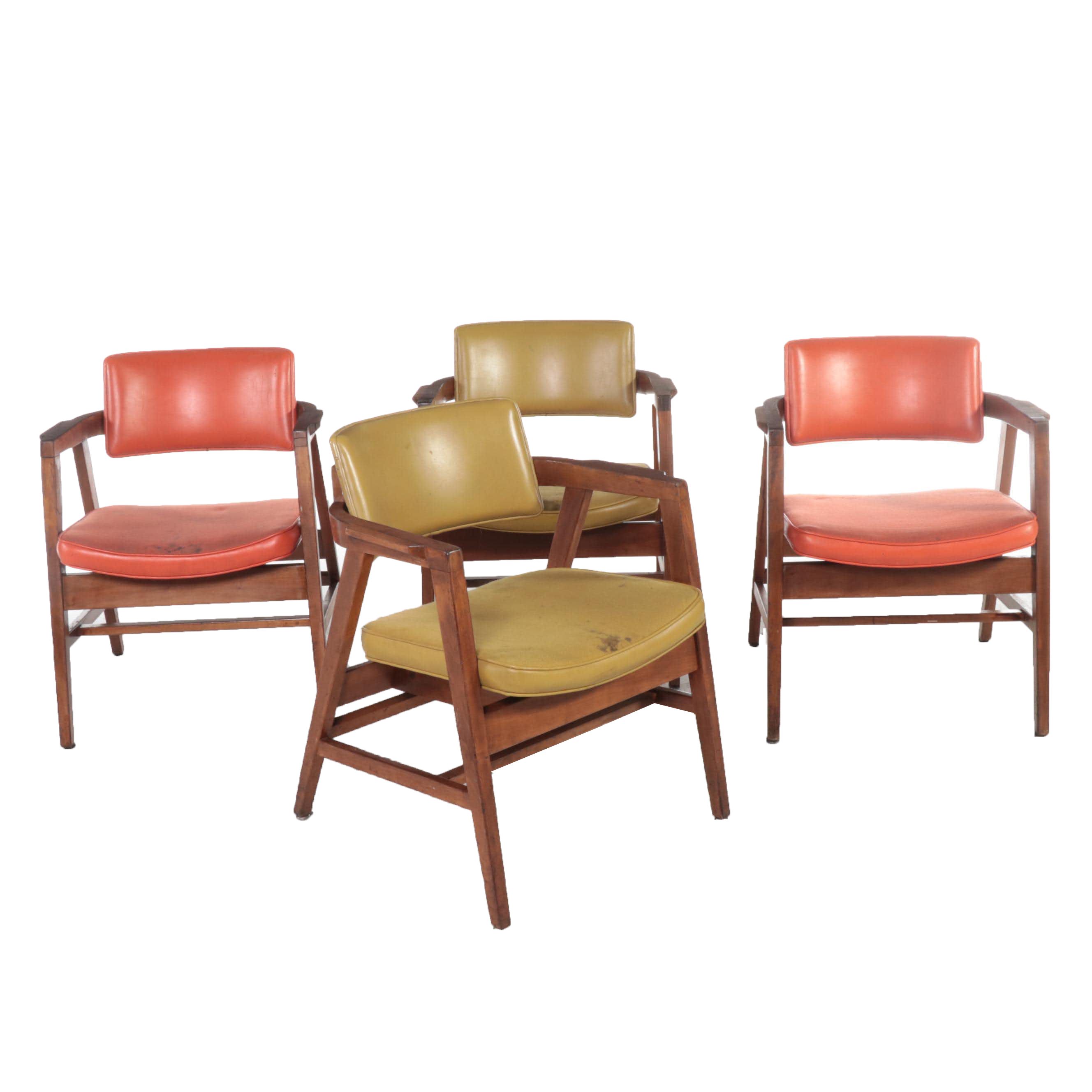 Four W.H. Gunlocke Mid Century Modern Walnut and Vinyl Armchairs