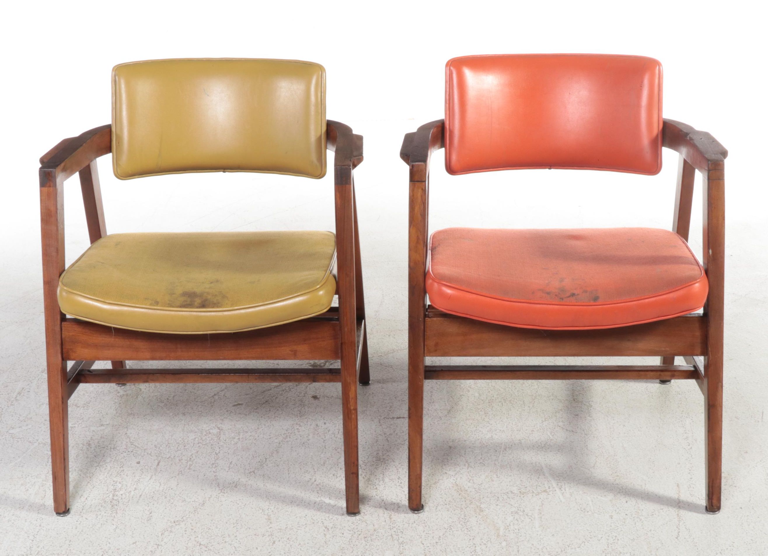 Four W.H. Gunlocke Mid Century Modern Walnut and Vinyl Armchairs