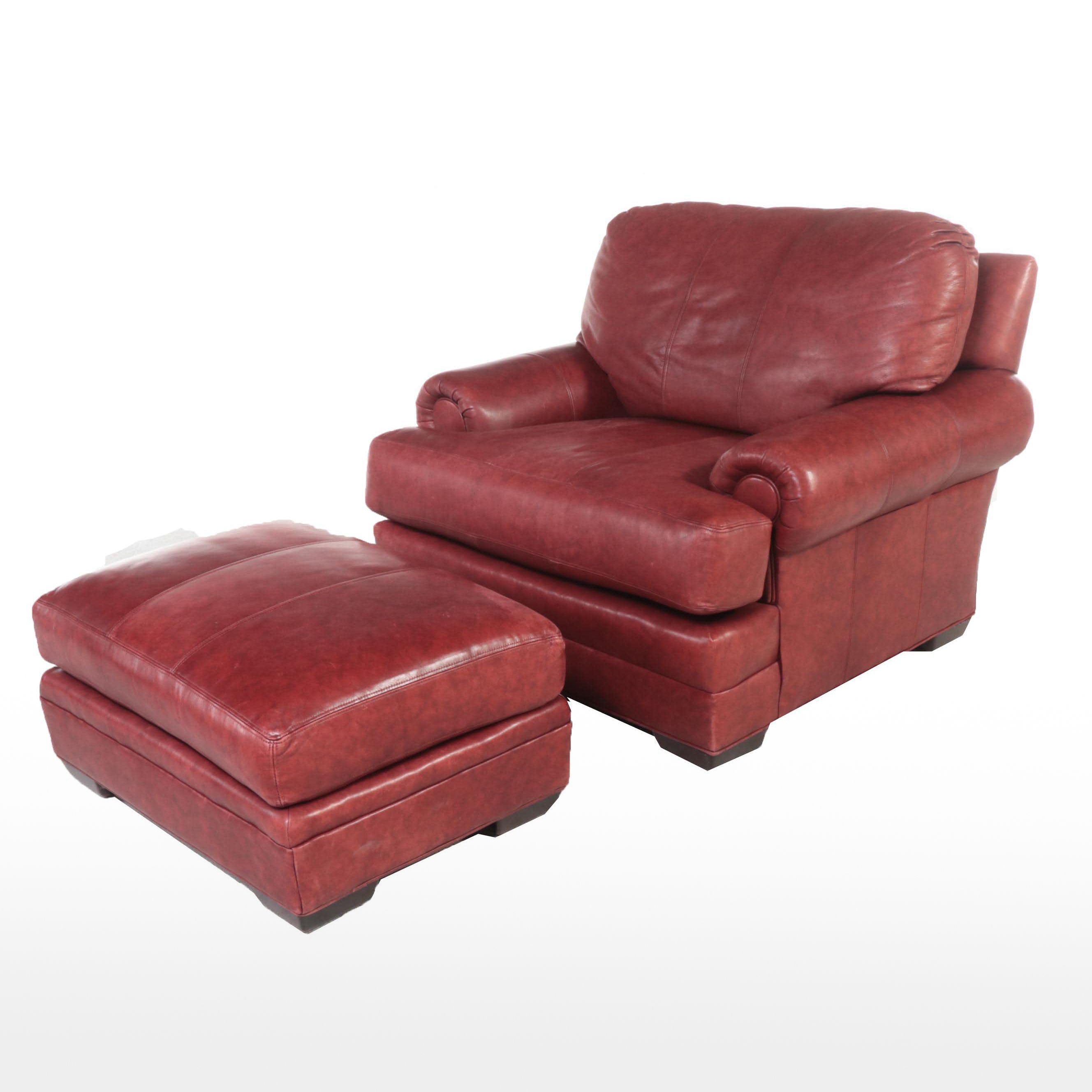 Clayton Marcus Leather Easy Armchair with Ottoman