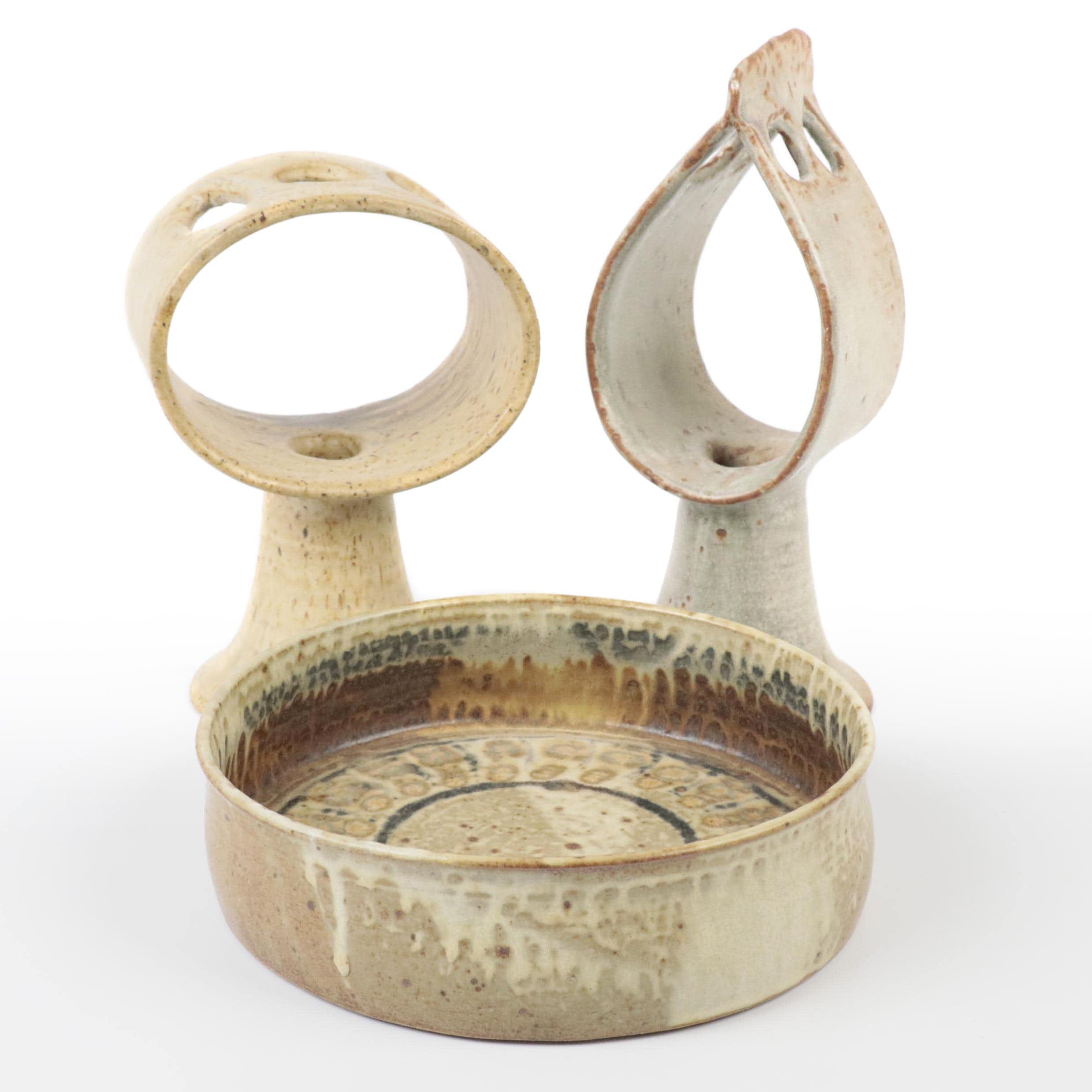 Pigeon Forge Pottery Candle Holders, Art Pottery Bowl