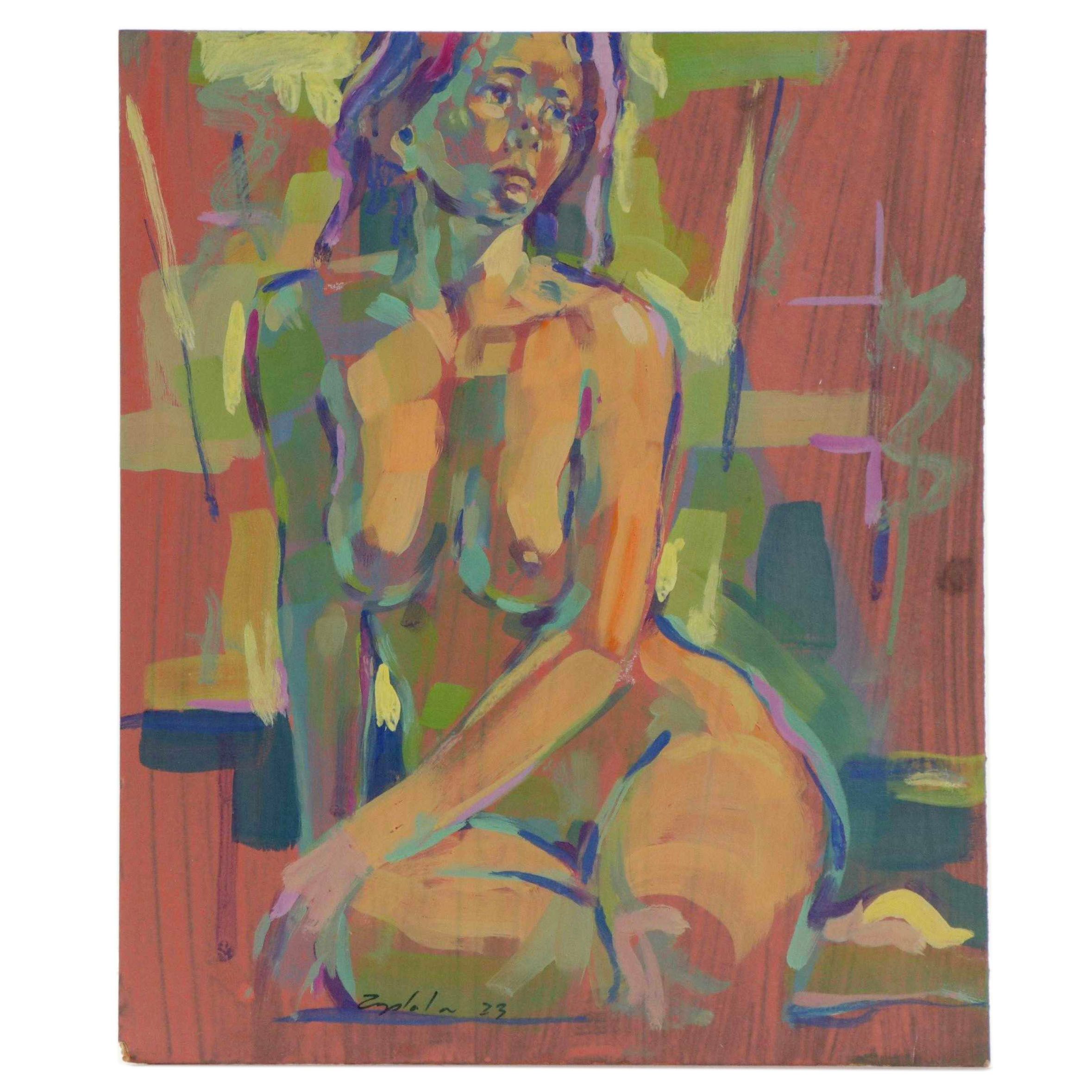 Raymond Zaplatar Acrylic Painting of Female Nude, 2023