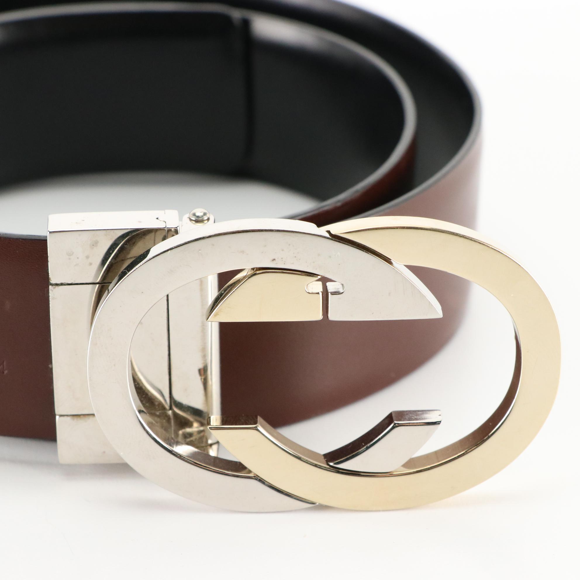 Gucci Reversible Leather Belt with Interlocking GG Buckle