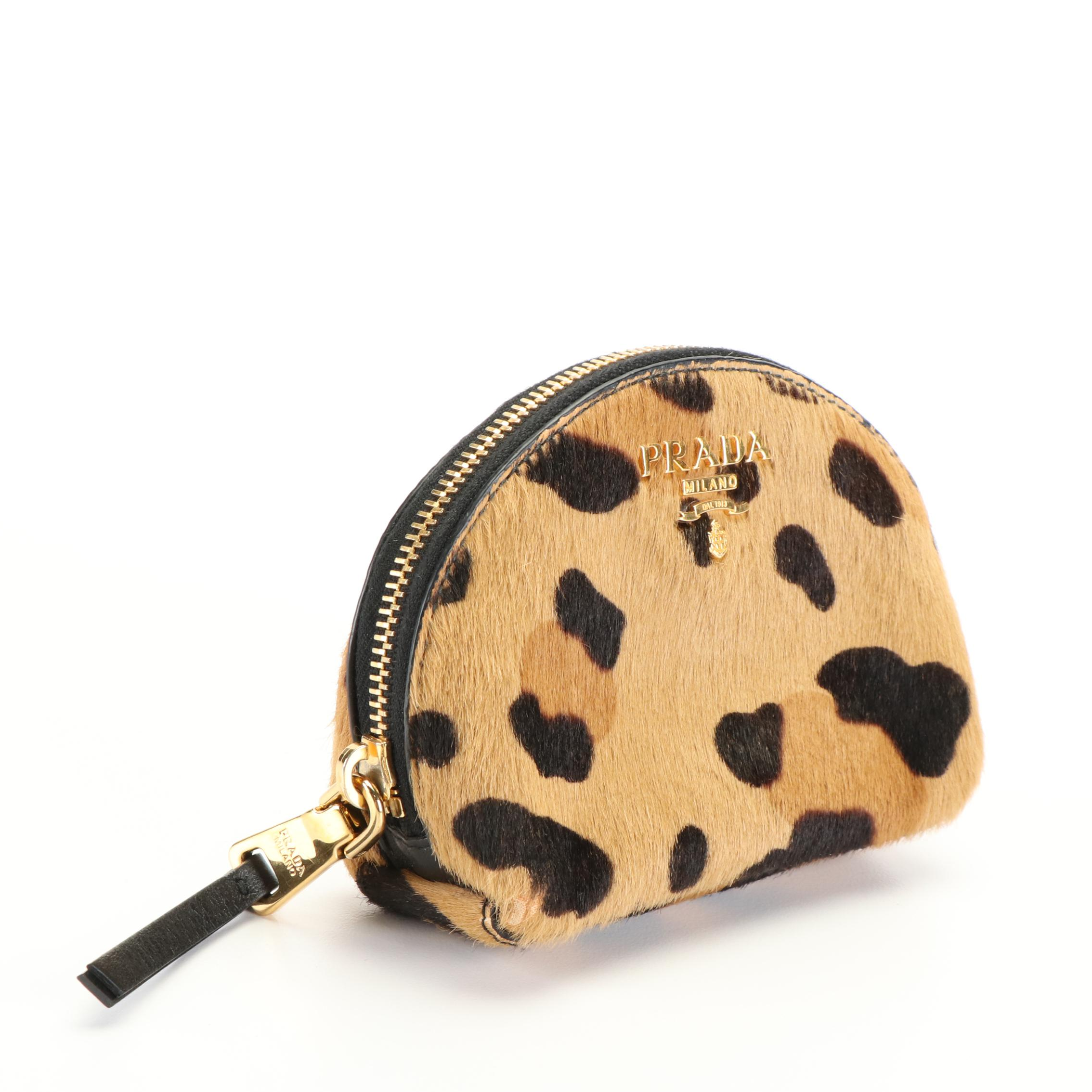 Prada Mini Cavallino Stamp Leopard Print Coin Case