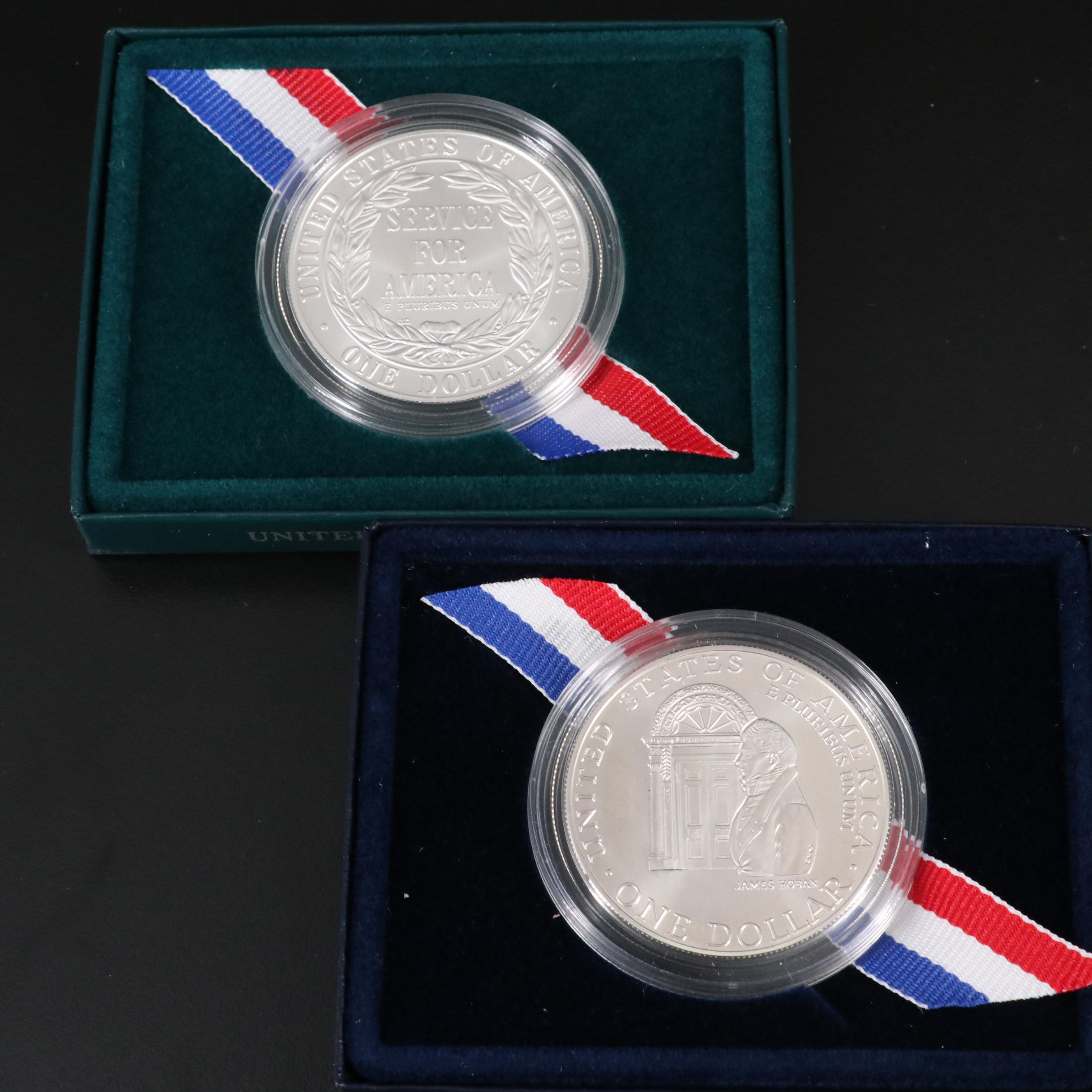 Five Uncirculated Modern Commemorative Silver Dollars
