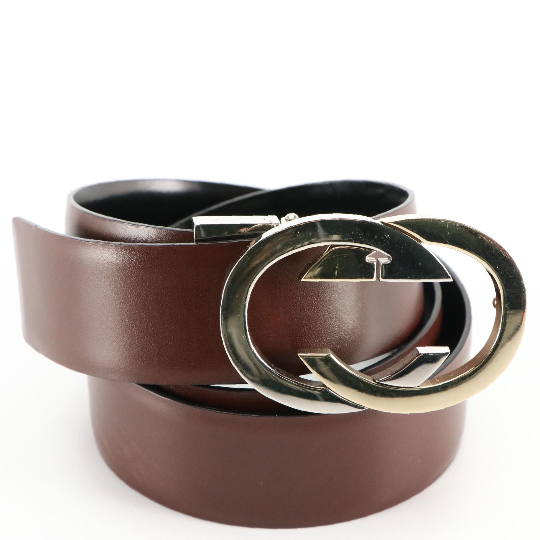 Gucci Reversible Leather Belt with Interlocking GG Buckle