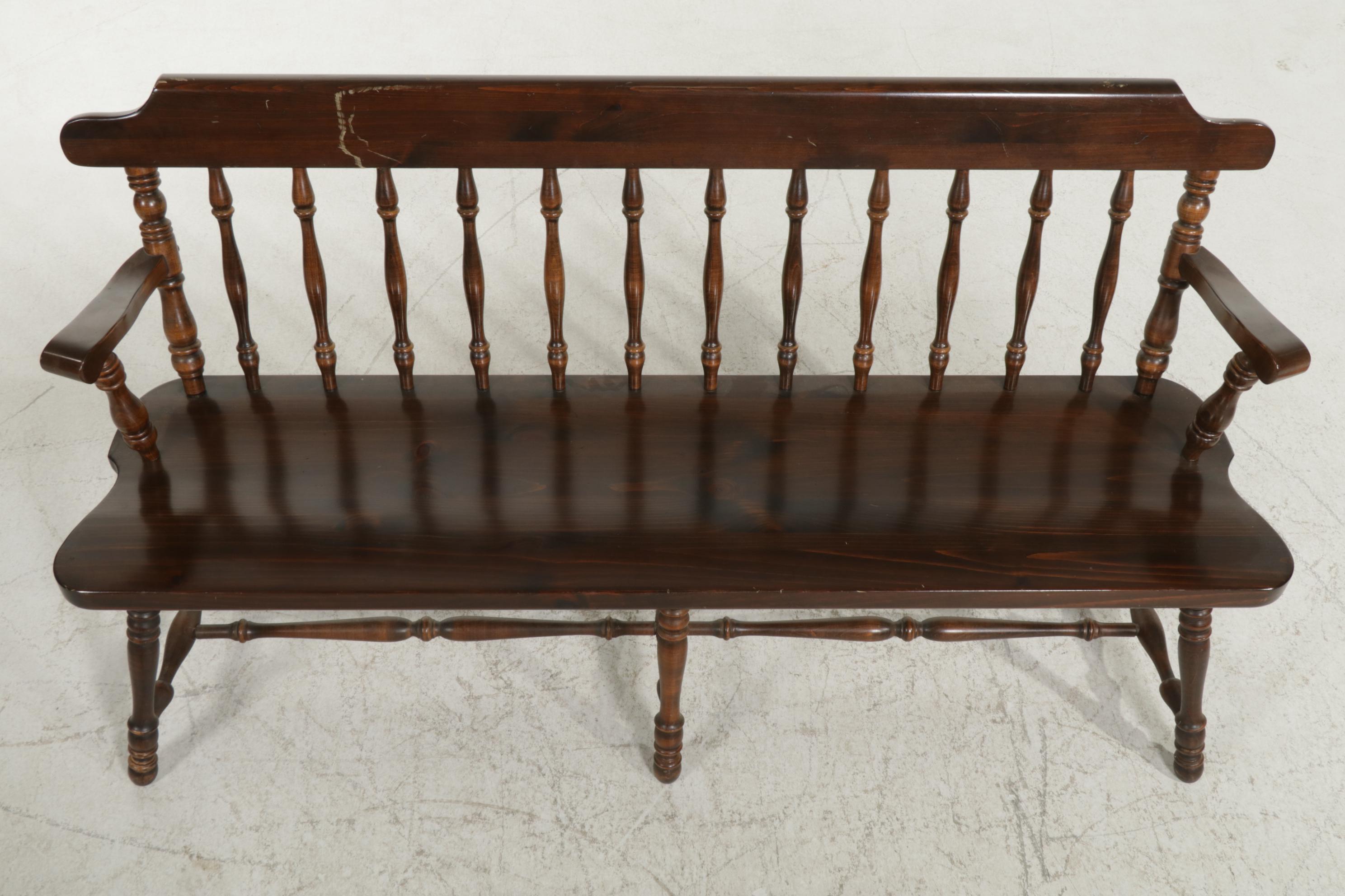 Ethan Allen Early American Style Pine SpindleBack Bench, 1970s EBTH