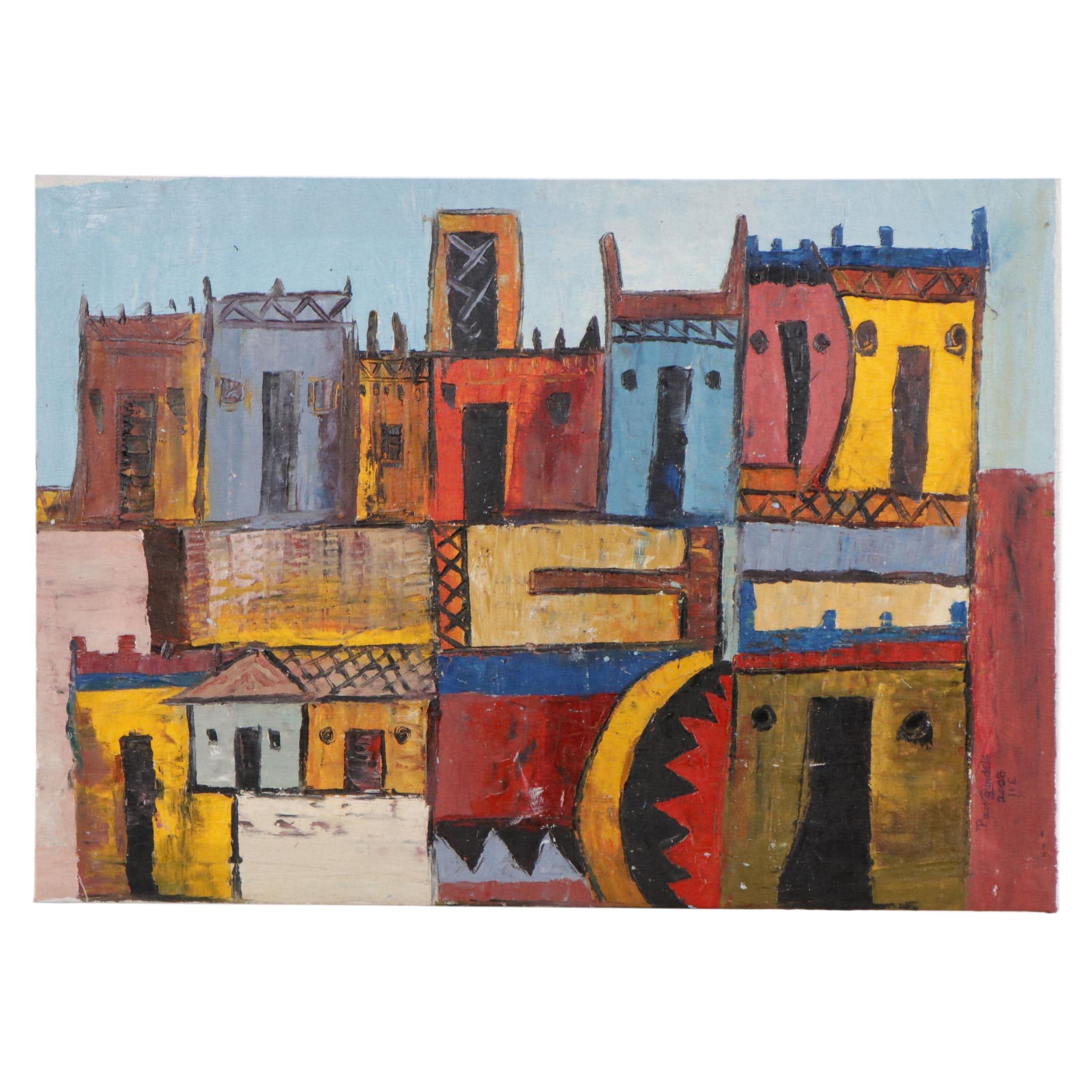 Bayo Ogundele Oil Painting "Northern Houses," 2008