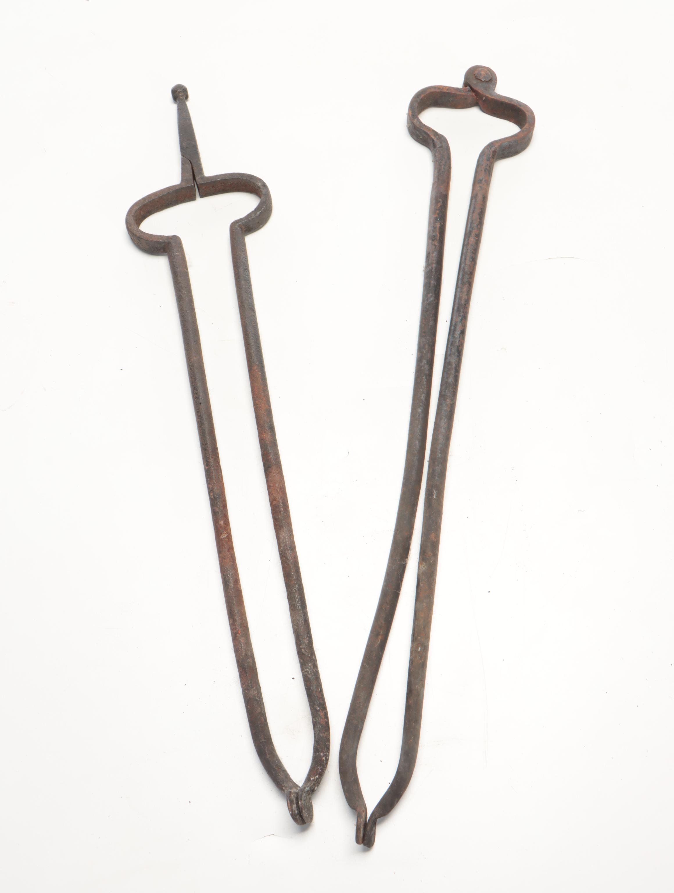 Wrought Iron Fireplace Log Grabbers, Ash Shovel and Basket Fryer