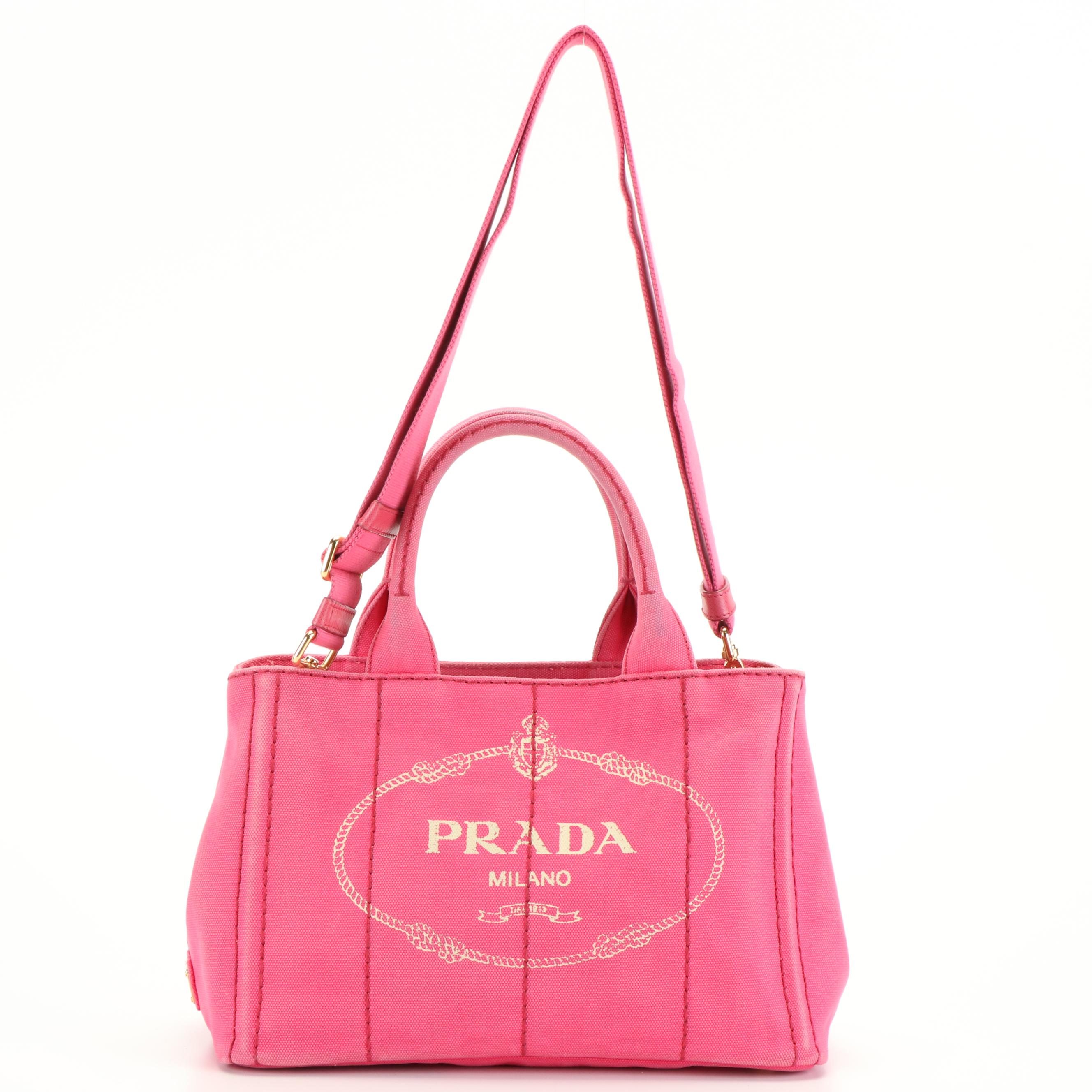 Prada Canapa Logo Tote in Pink Canvas