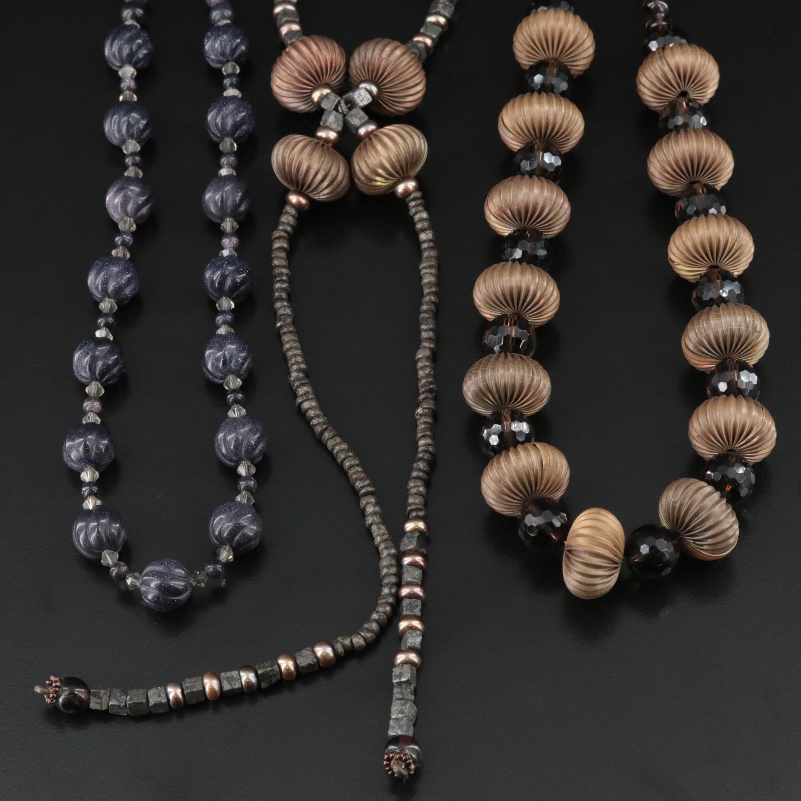 Smoky Quartz and Pearl Featured in Sterling Necklace Assortment