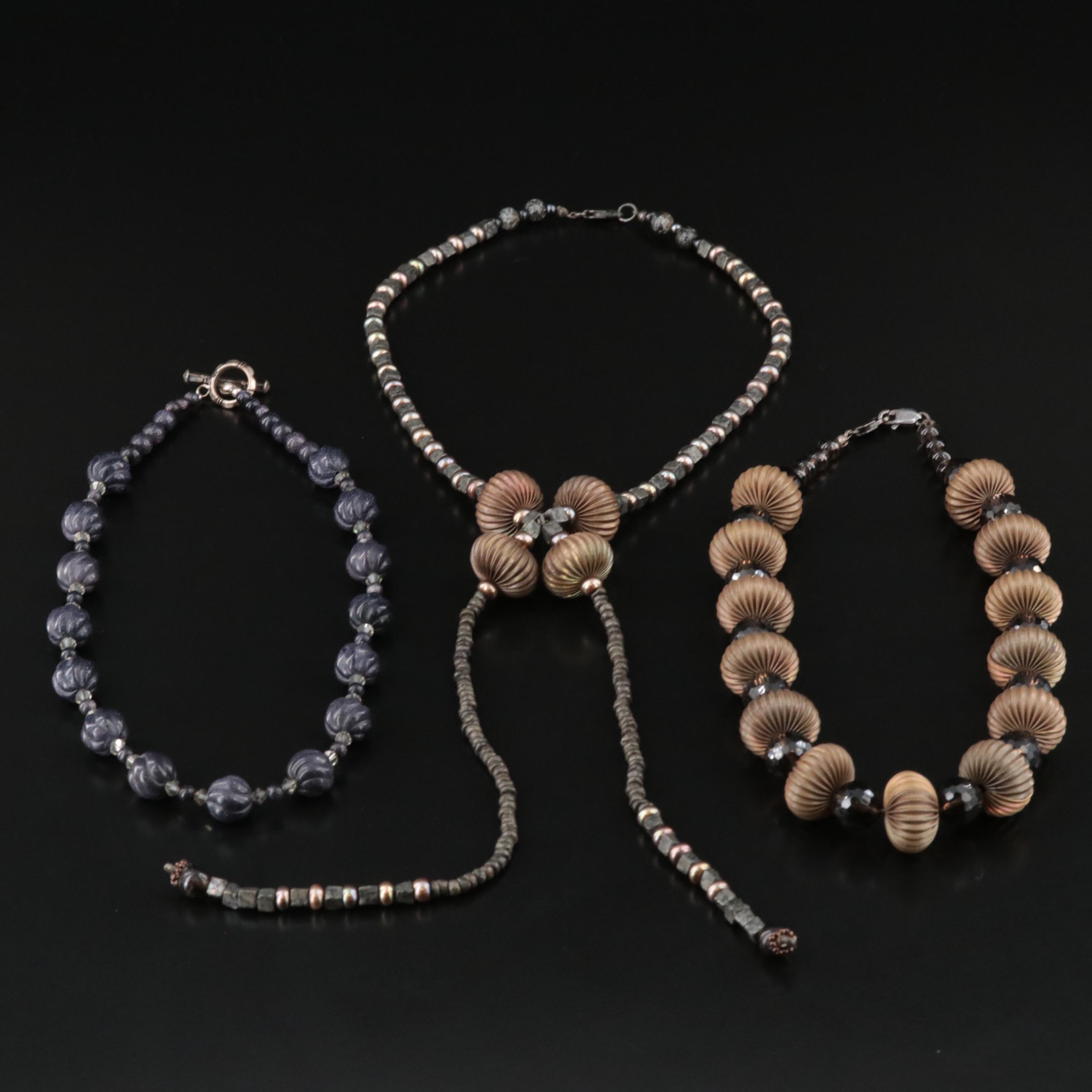 Smoky Quartz and Pearl Featured in Sterling Necklace Assortment