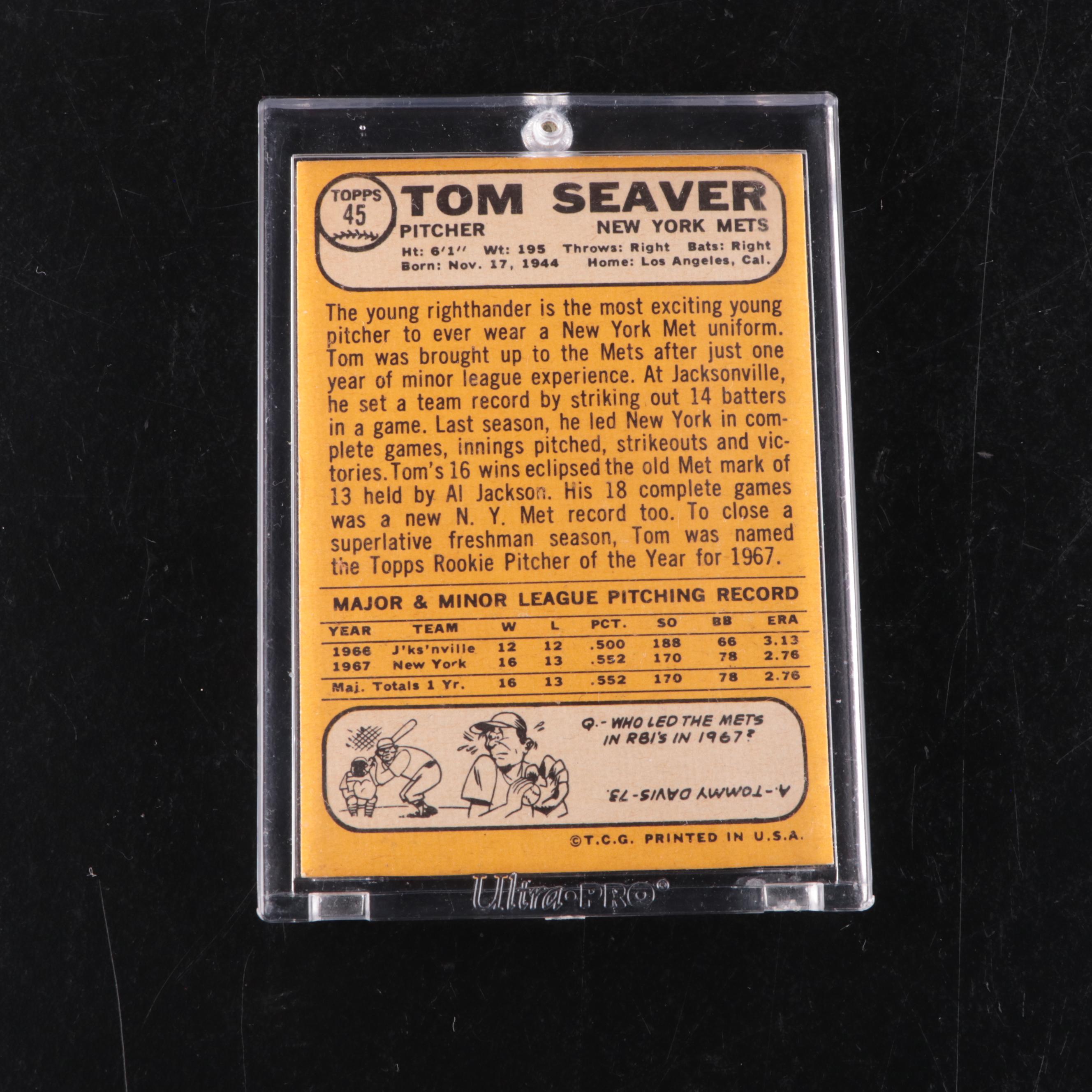 Tom Seaver (HOF), 1968 Topps, All-Star Rookie Card, New York Mets