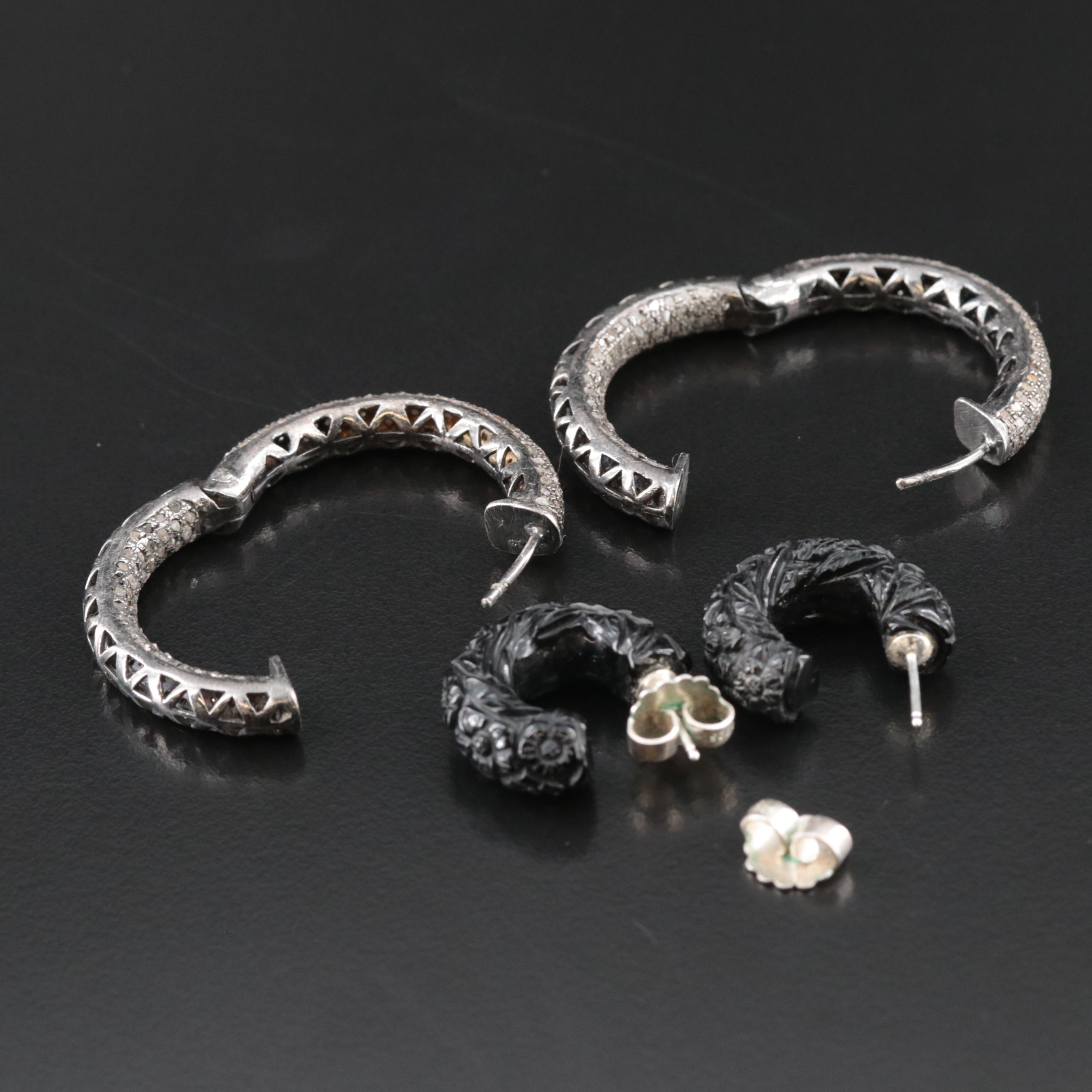 Sterling Diamond and Black Onyx Earrings