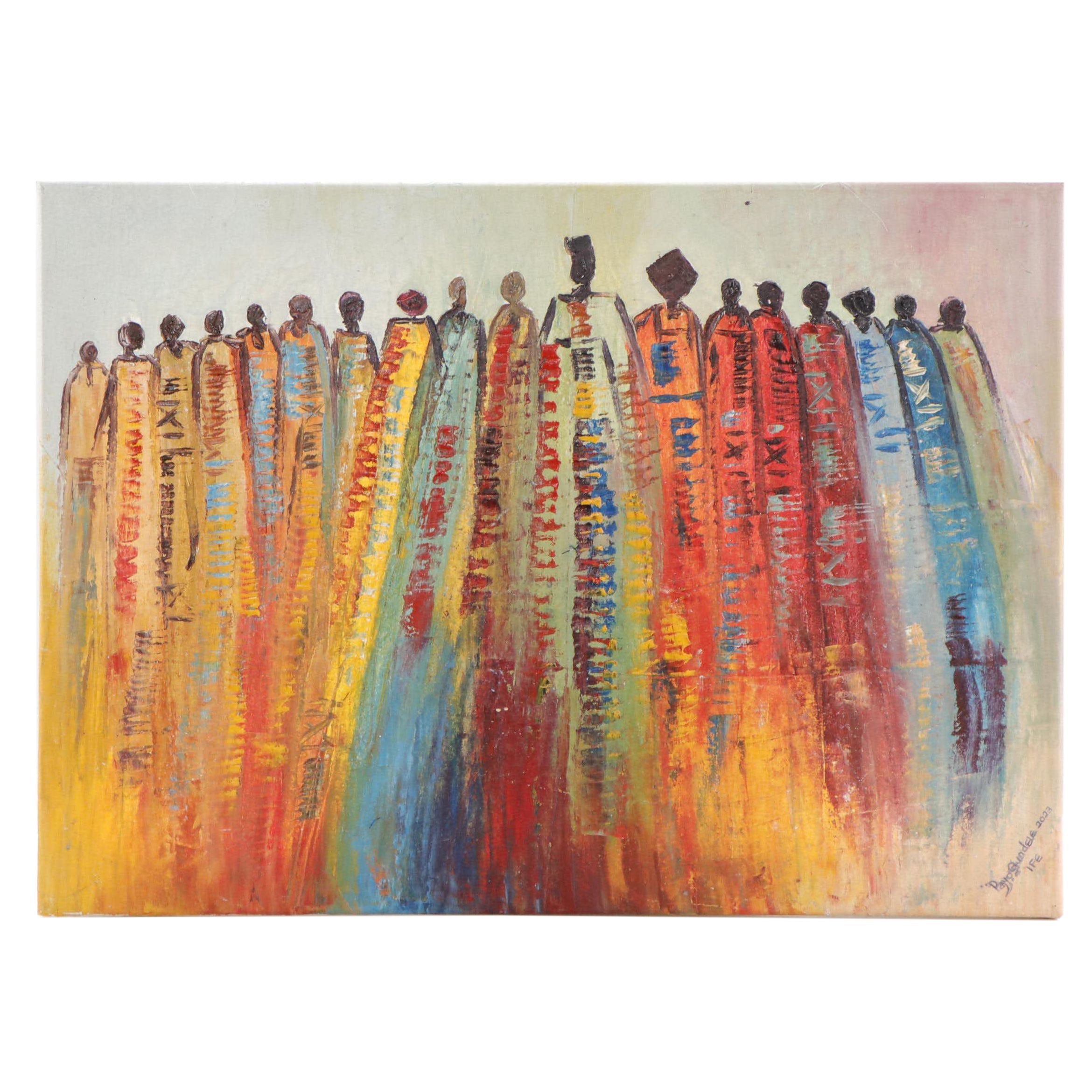 Bayo Ogundele Mixed Media Painting "Elders II," 2023