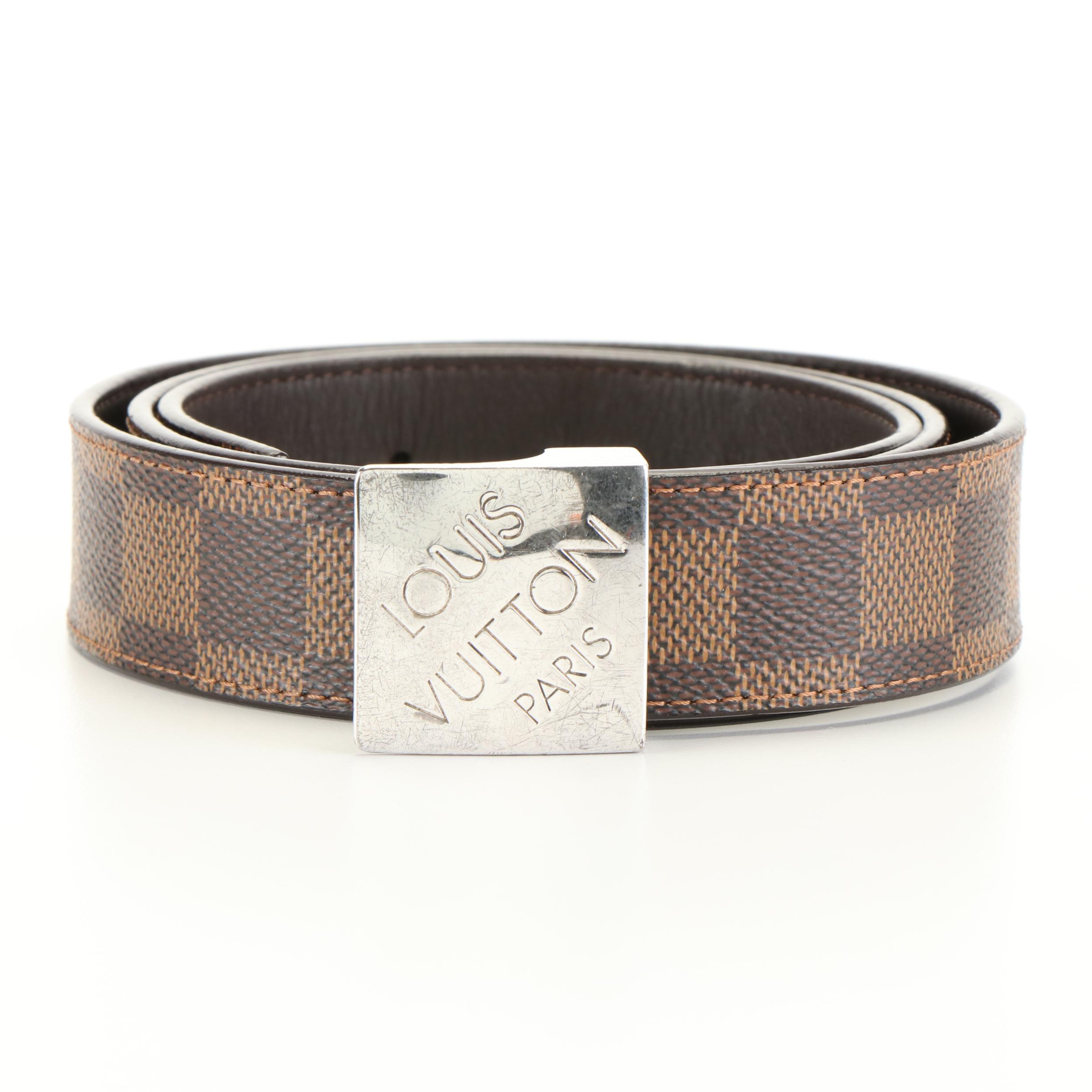 Louis Vuitton Leather and Damier Ebene Coated Canvas Belt