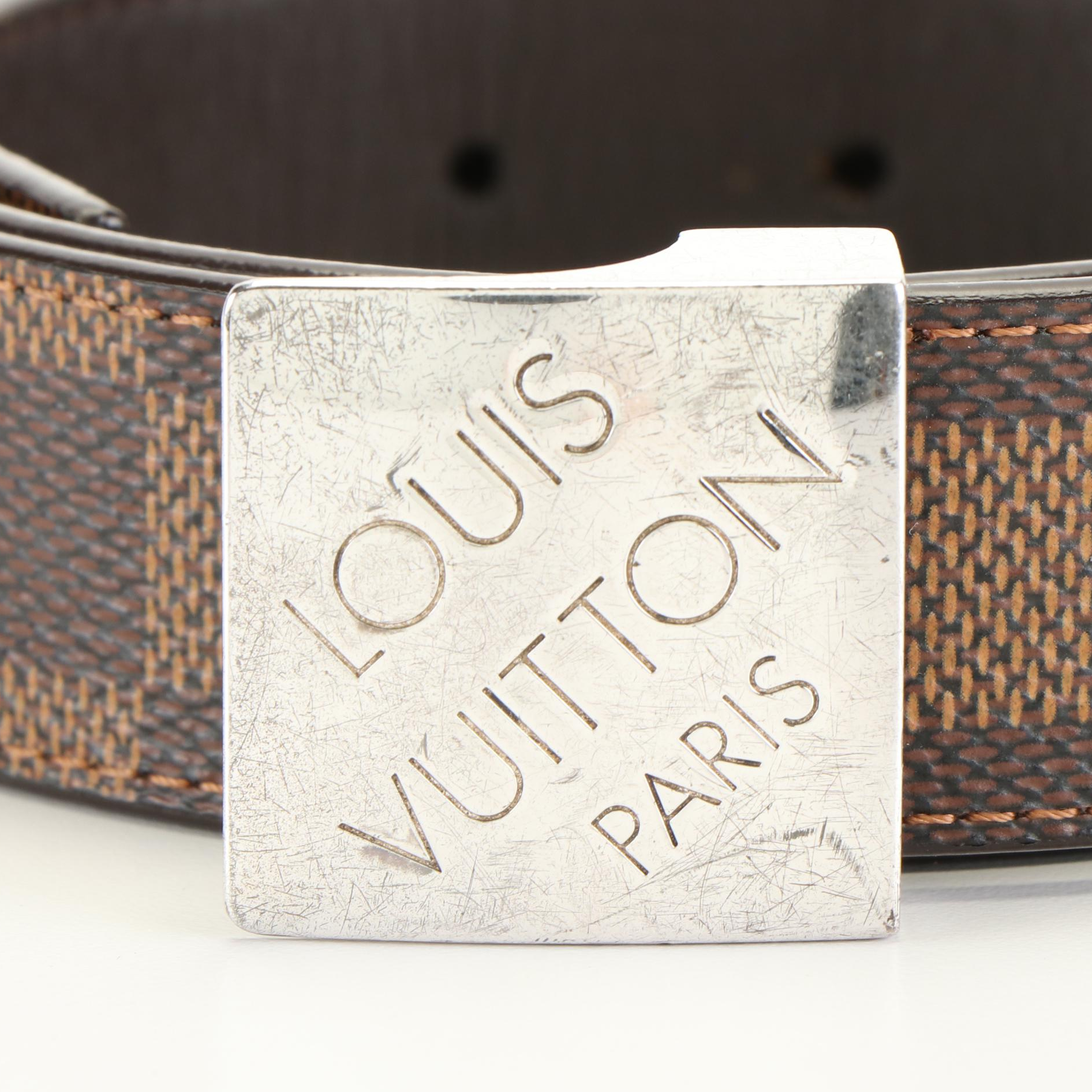 Louis Vuitton Leather and Damier Ebene Coated Canvas Belt