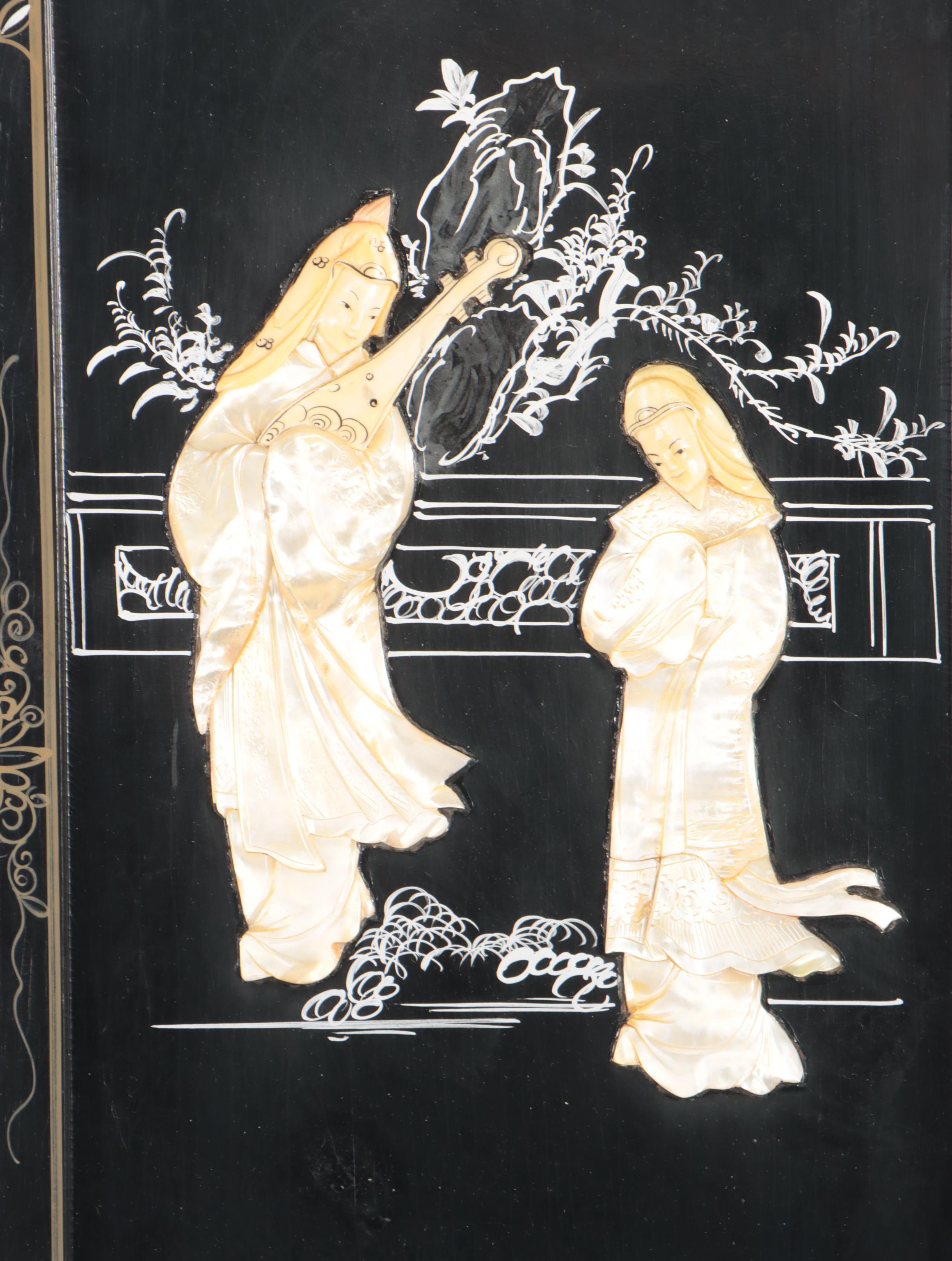 Mother of Pearl Inlaid Chinese Lacquered Wall Screen