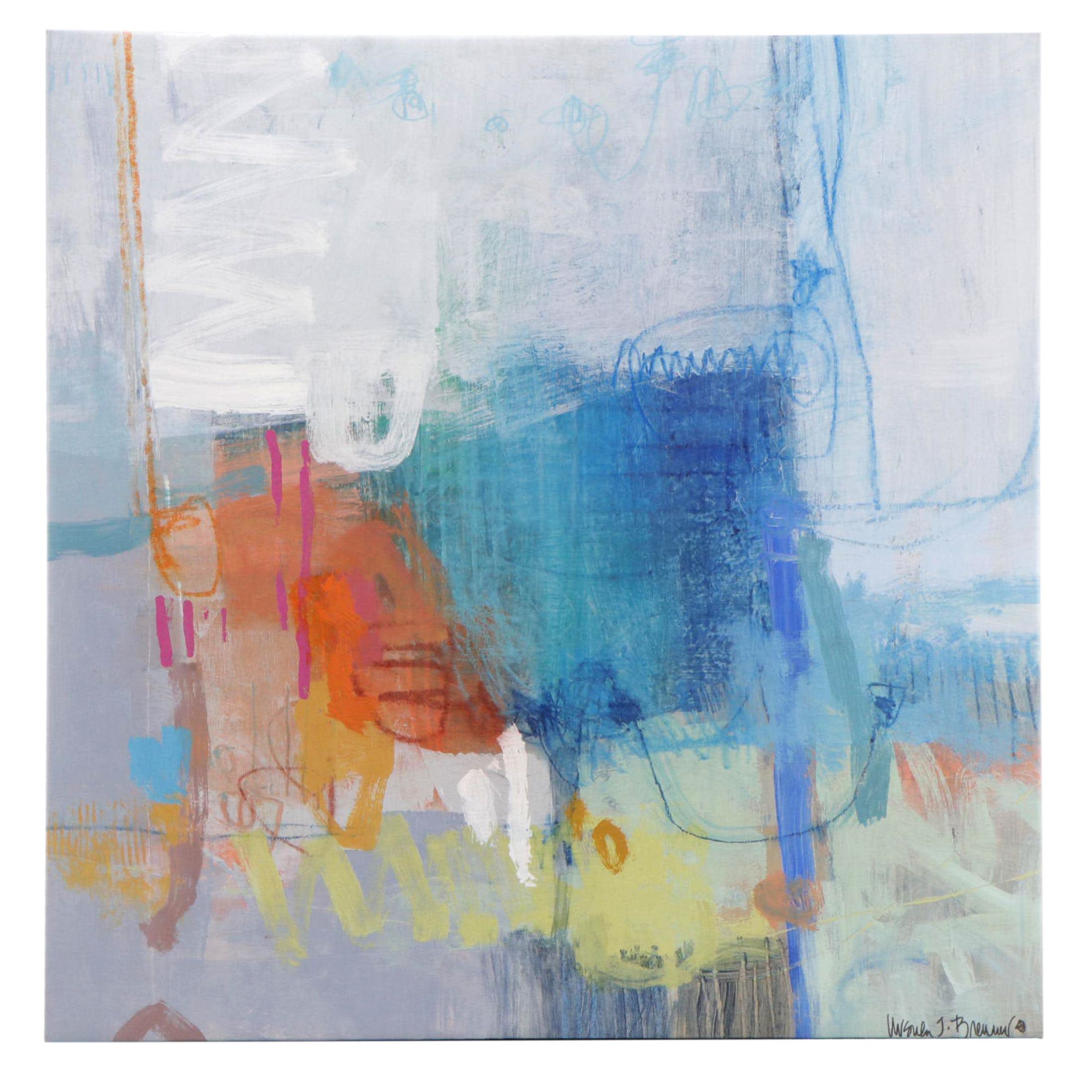 Ursula J. Brenner Abstract Mixed Media Painting, 21st Century