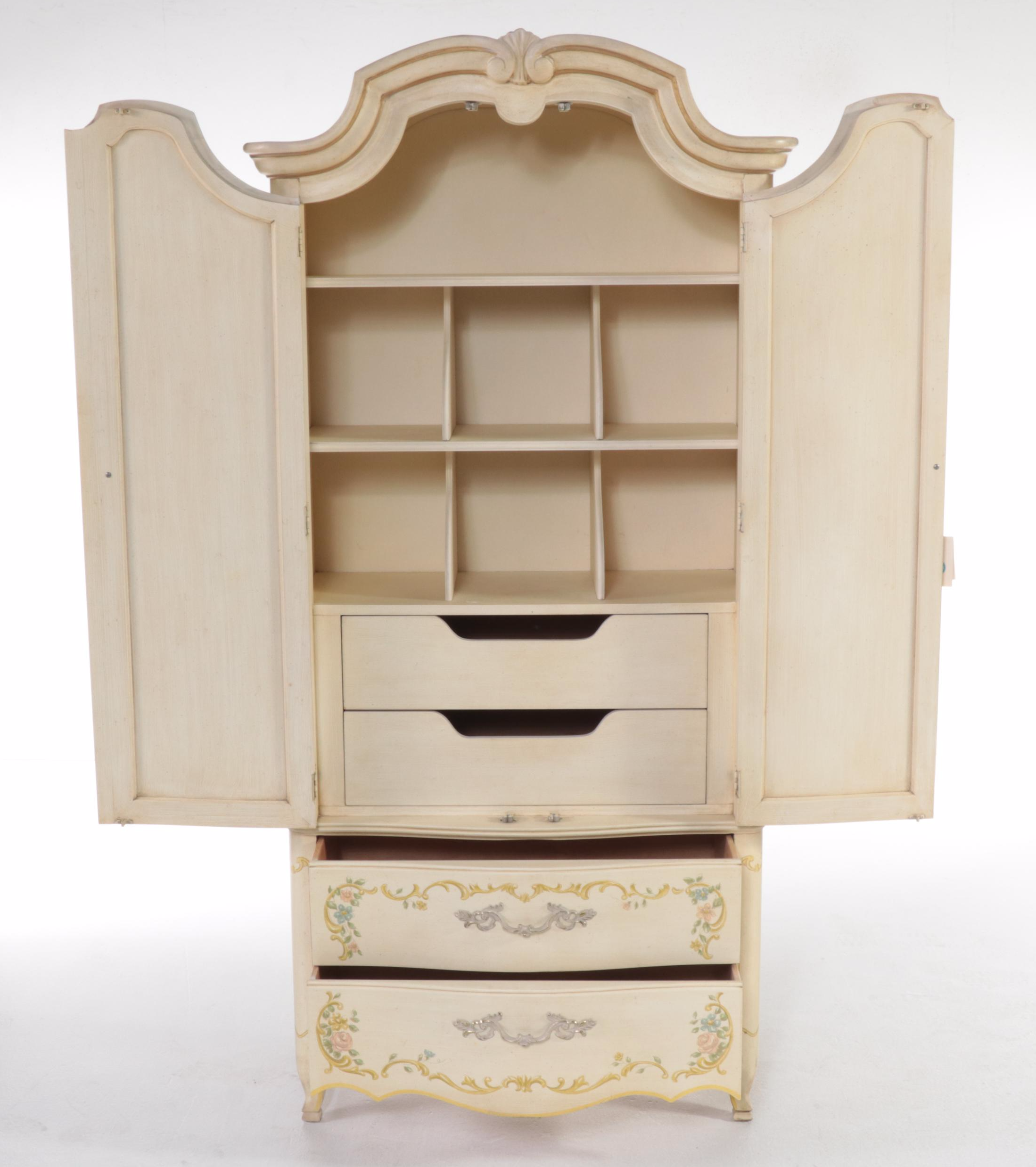 Drexel Heritage "Venetian" Louis XV Style Paint-Decorated Armoire