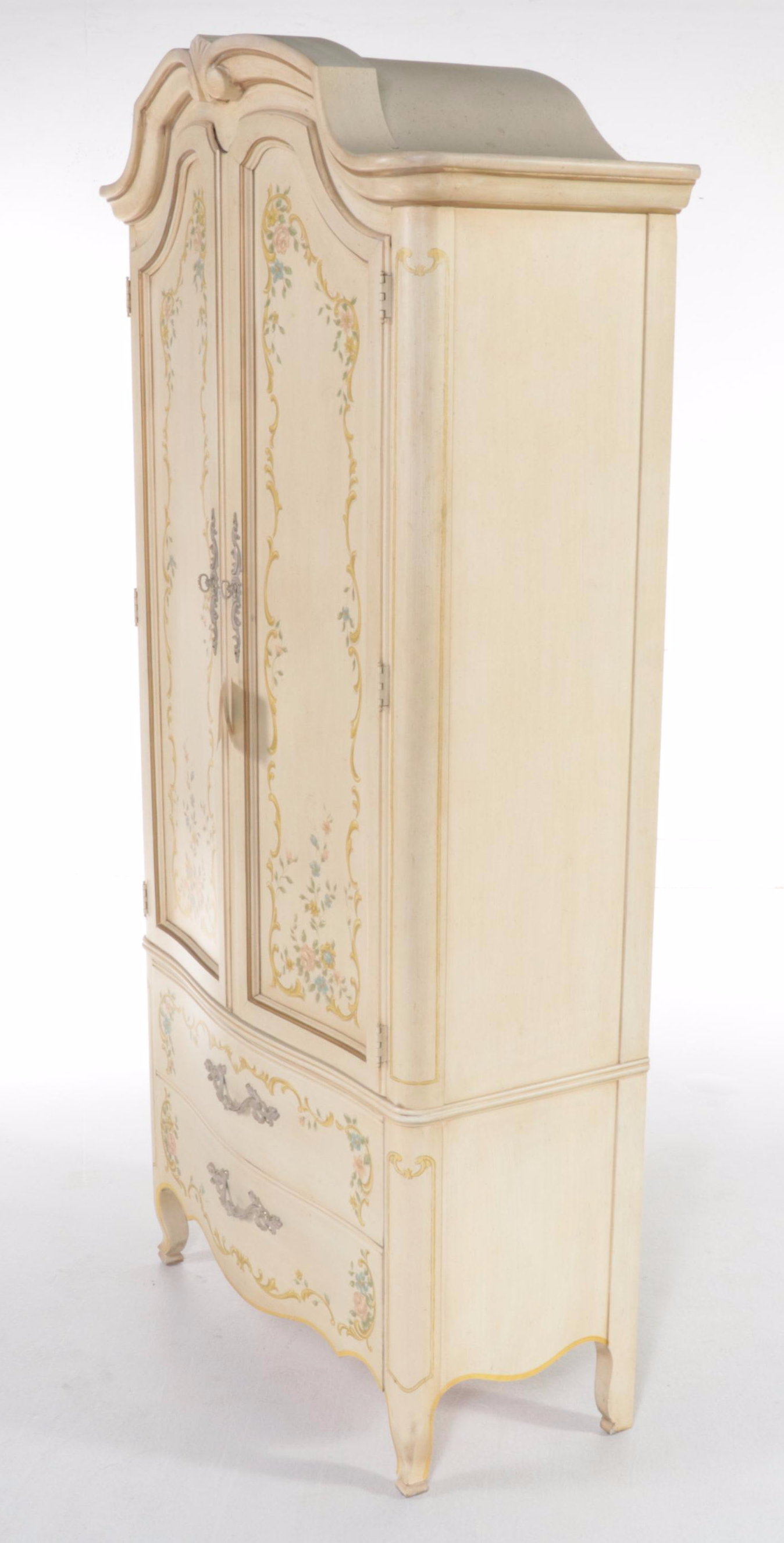 Drexel Heritage "Venetian" Louis XV Style Paint-Decorated Armoire