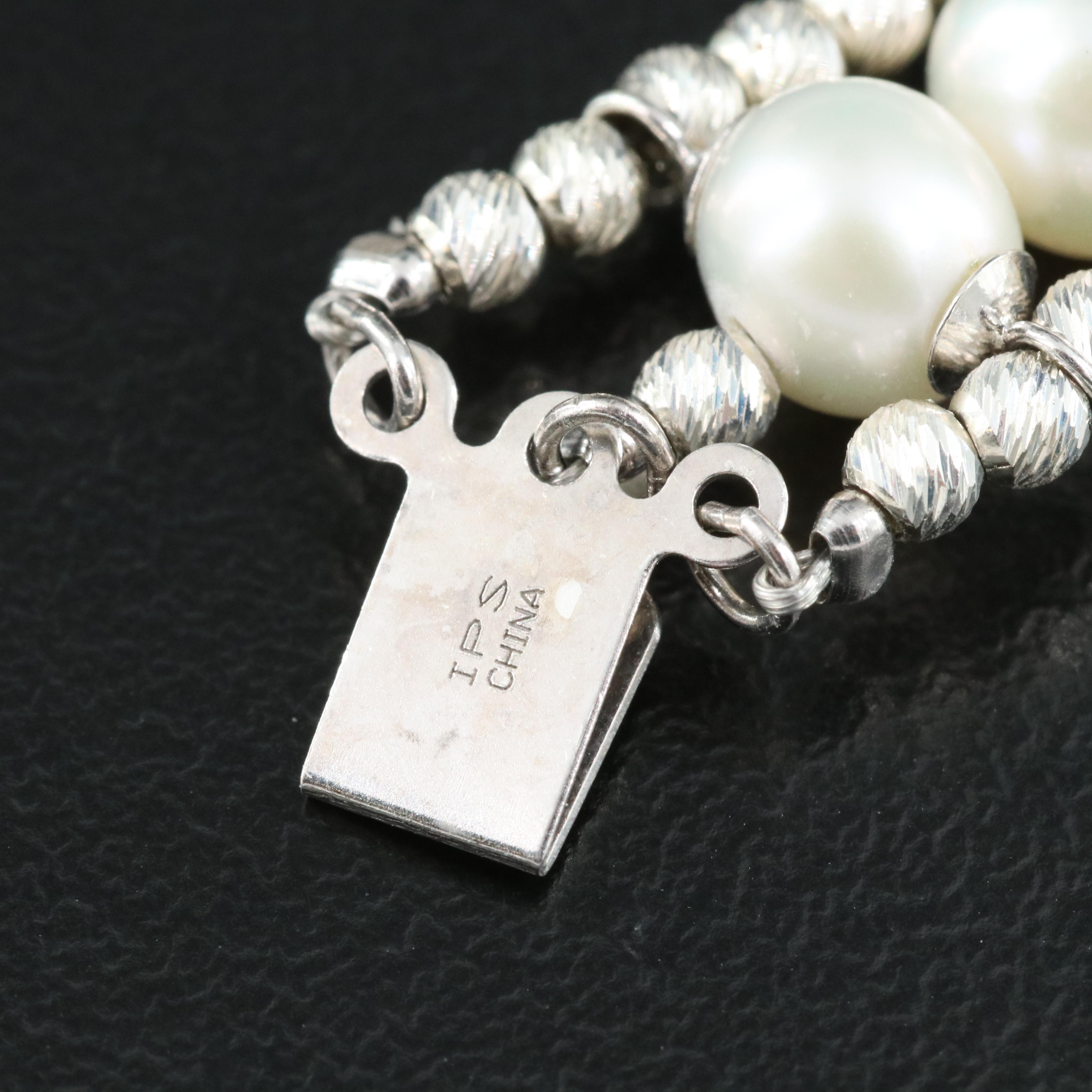 Sterling Fluted Beads and Pearl Bracelet