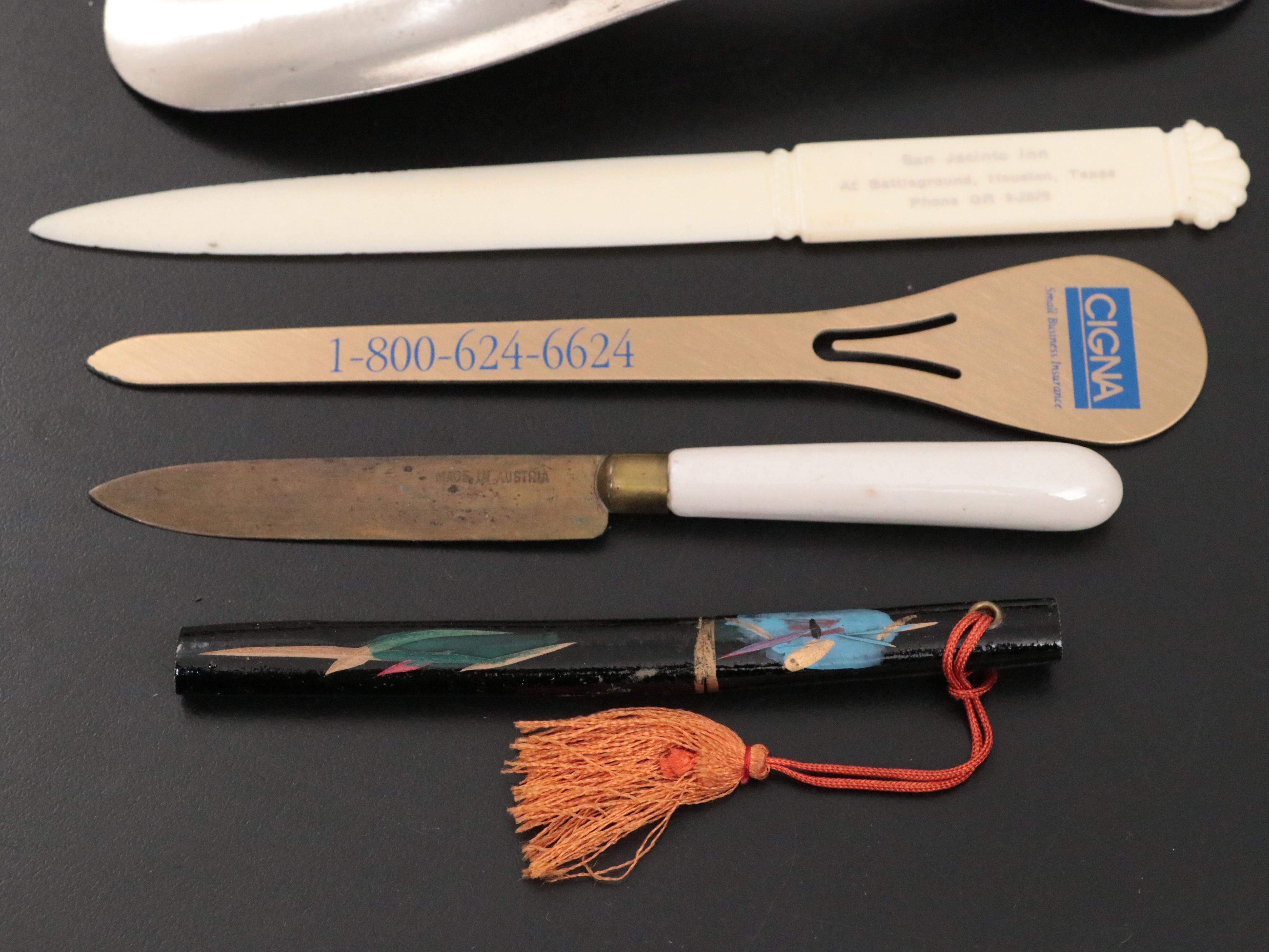 Sterling and Metal Shoe Horns With Assorted Novelty Letter Openers