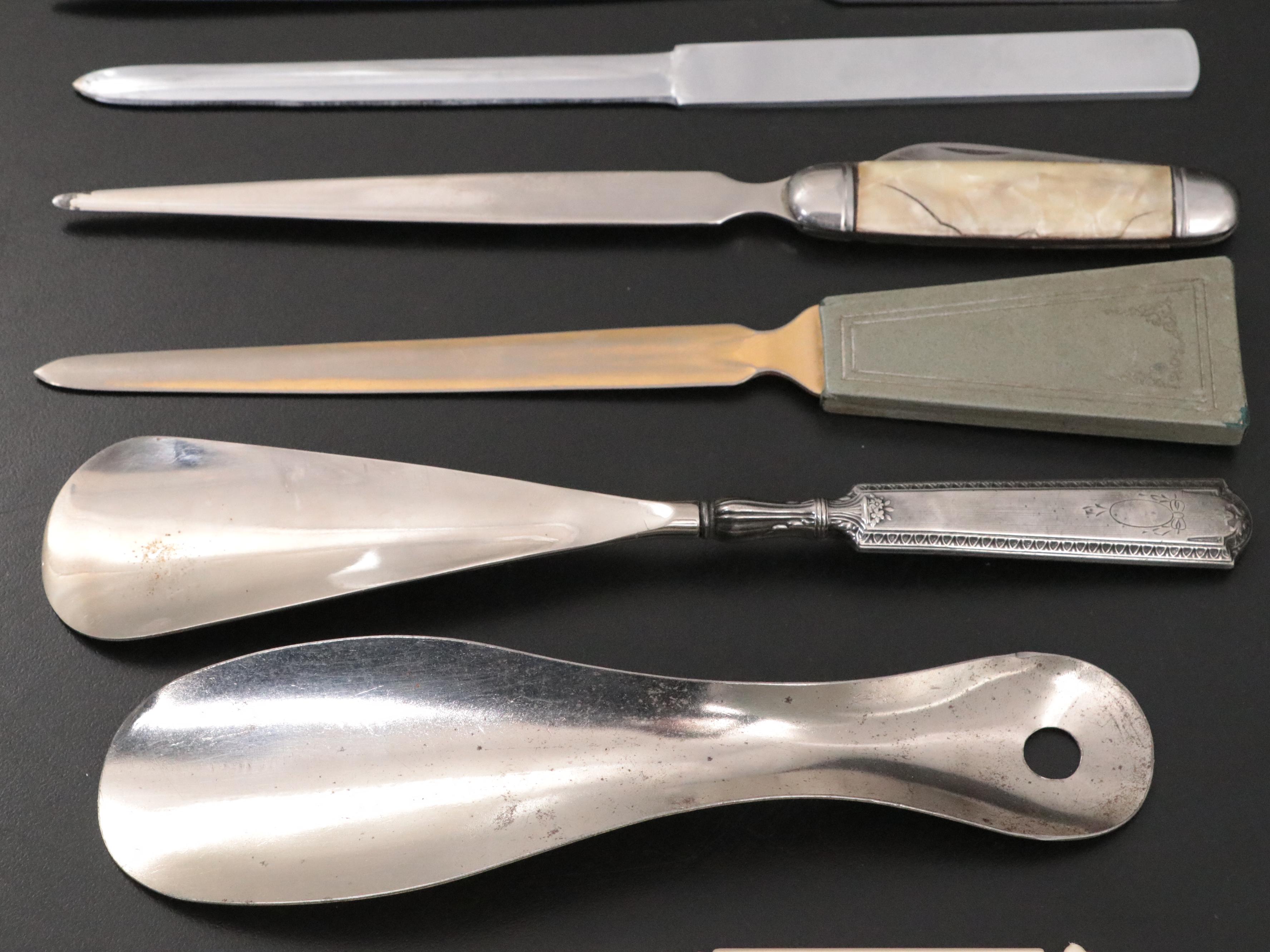 Sterling and Metal Shoe Horns With Assorted Novelty Letter Openers