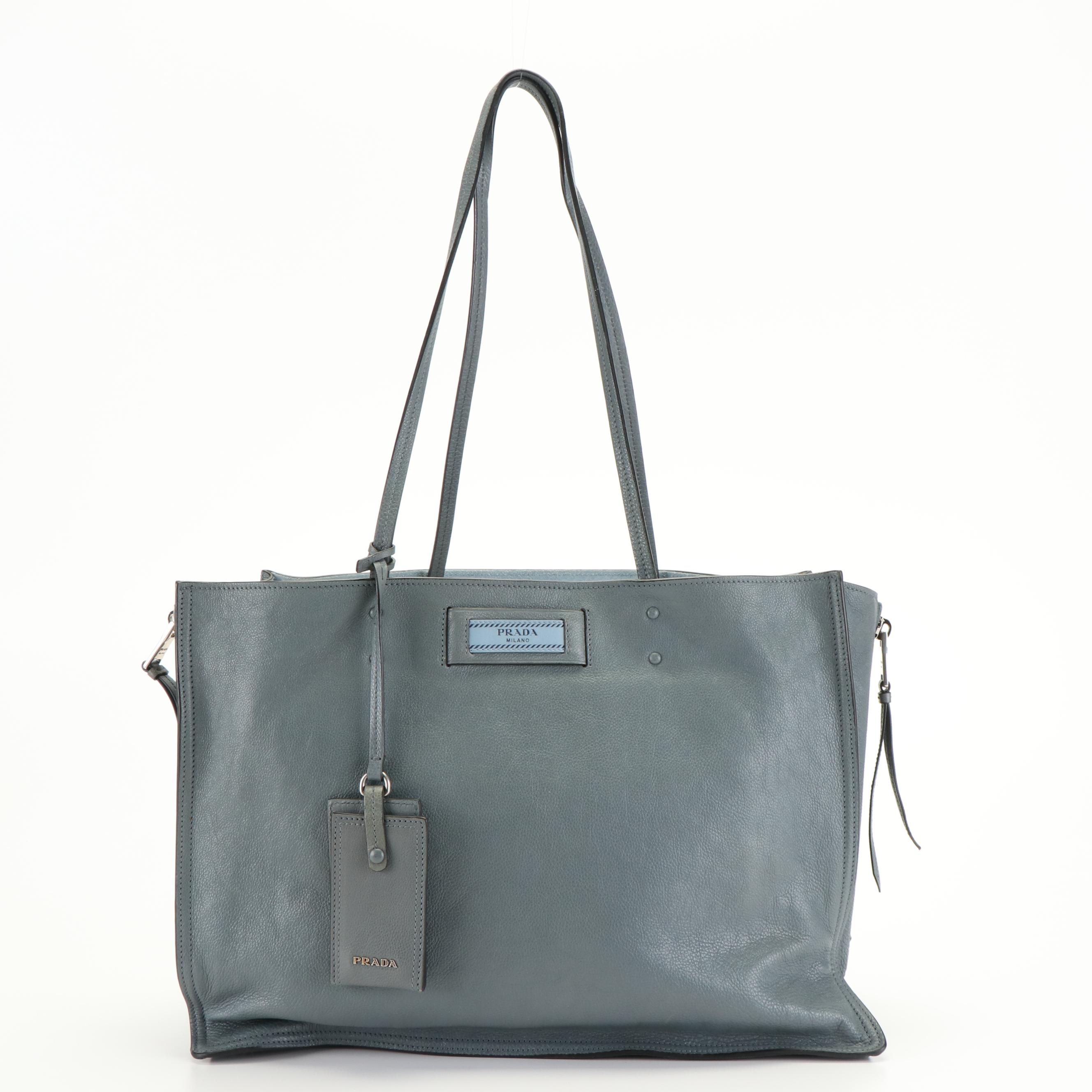 Prada Blue Calf Large Etiquette Glace Tote