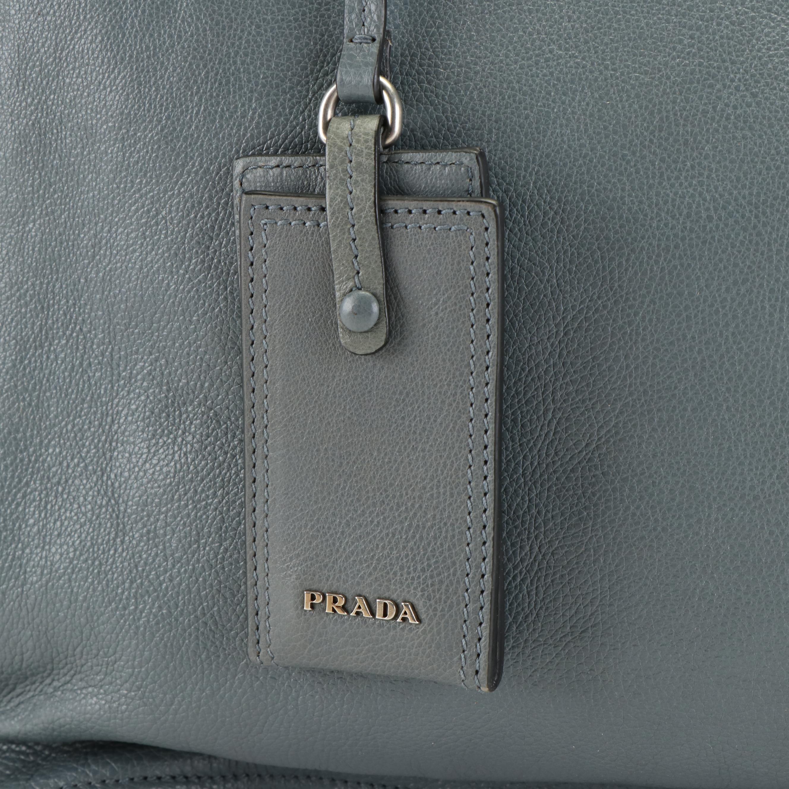 Prada Blue Calf Large Etiquette Glace Tote