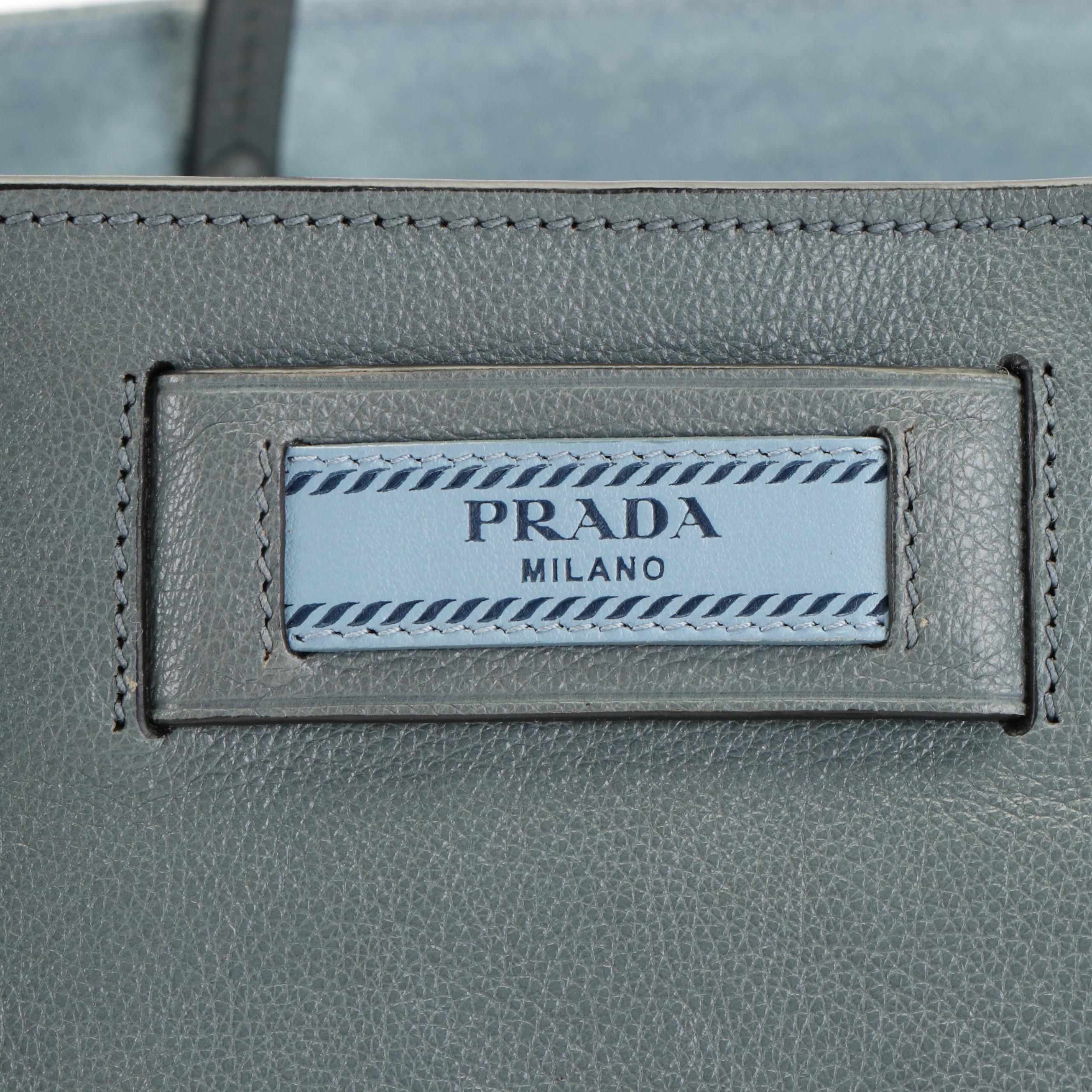 Prada Blue Calf Large Etiquette Glace Tote