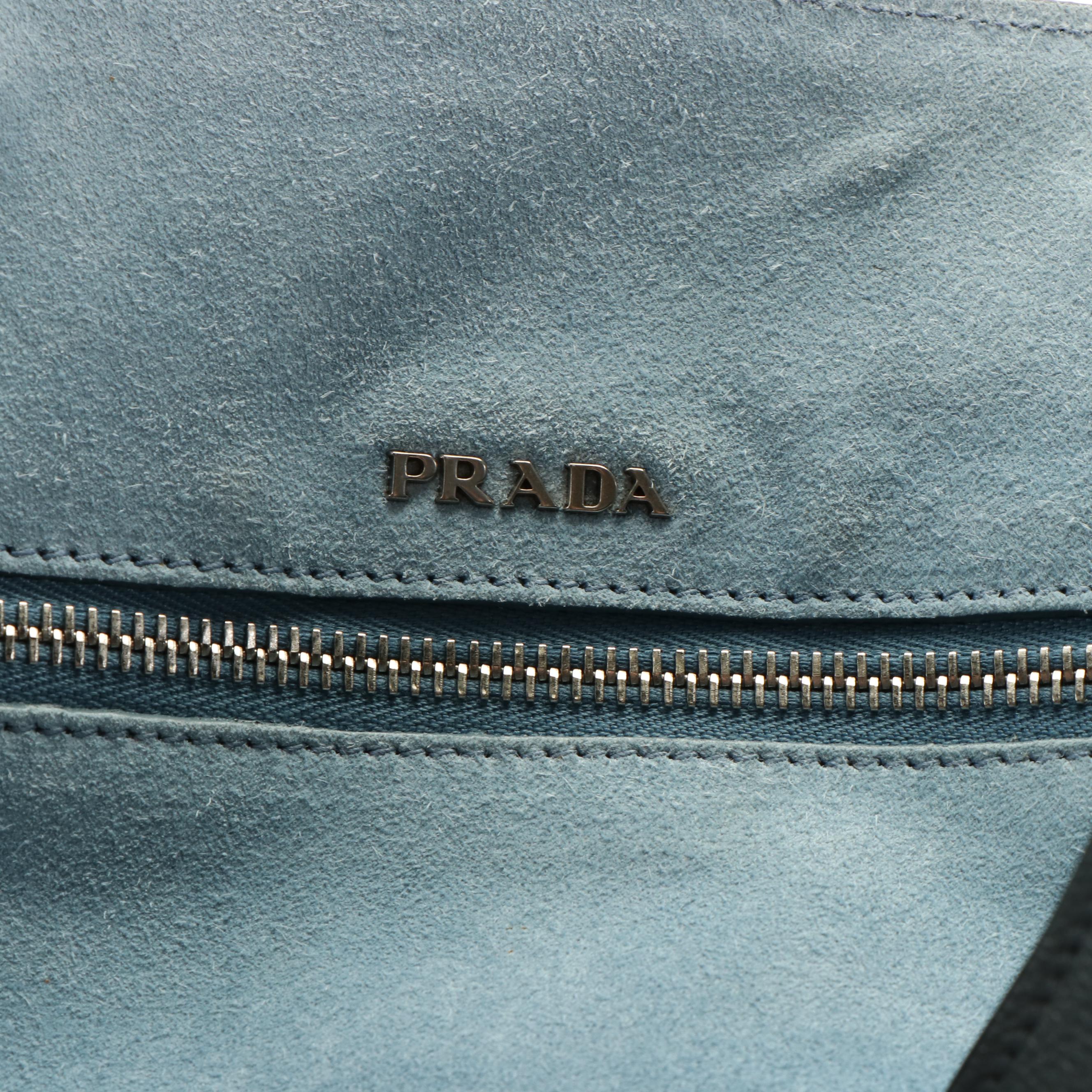 Prada Blue Calf Large Etiquette Glace Tote