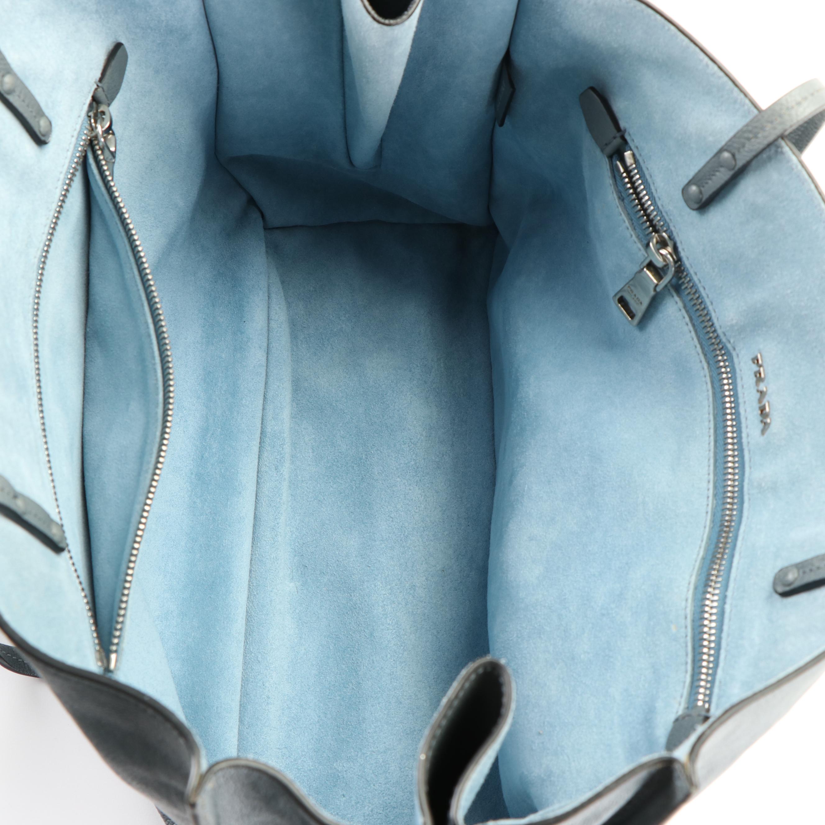 Prada Blue Calf Large Etiquette Glace Tote