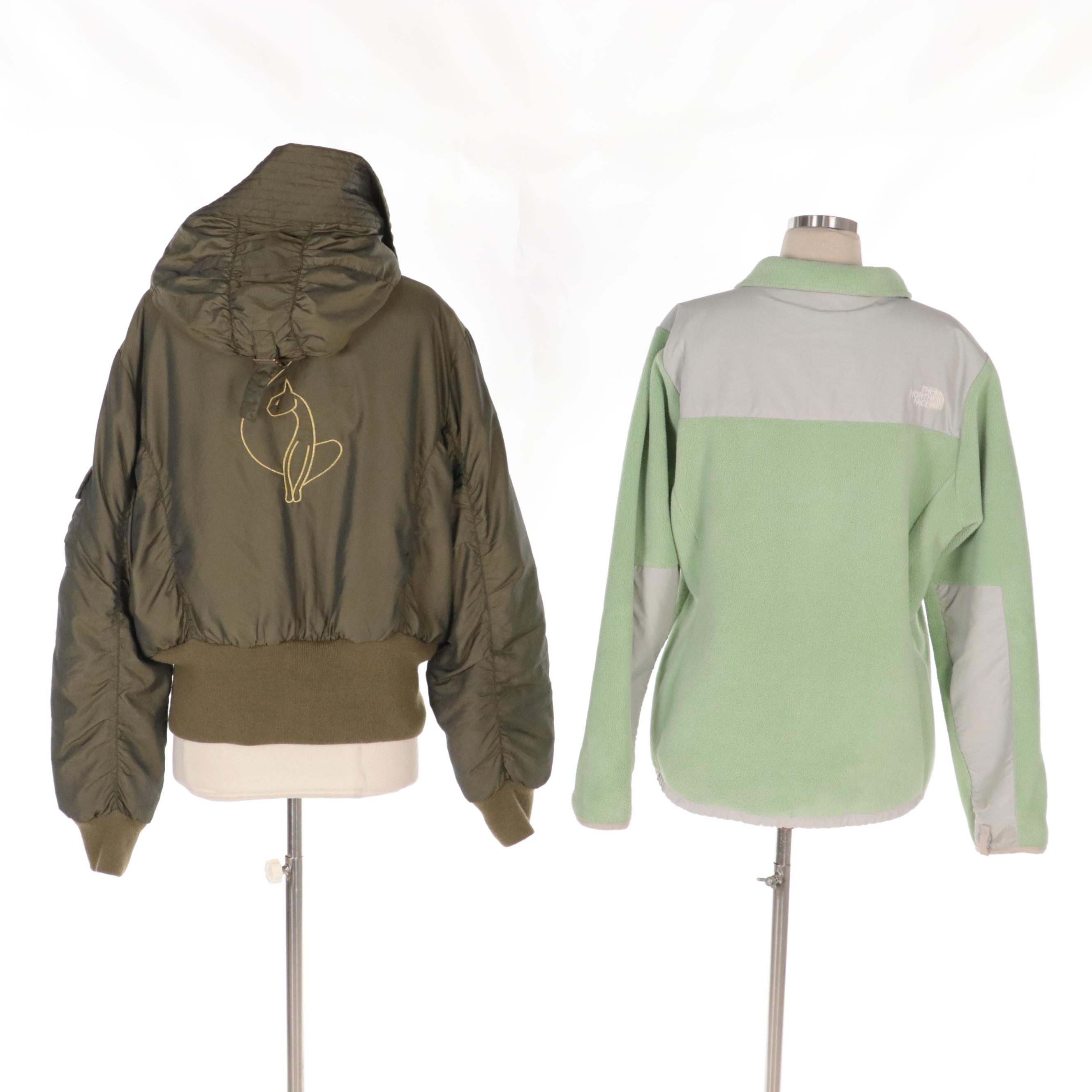 The North Face Mint Green Zip-Up & Baby Phat Olive Ruched Hooded Bomber Jacket