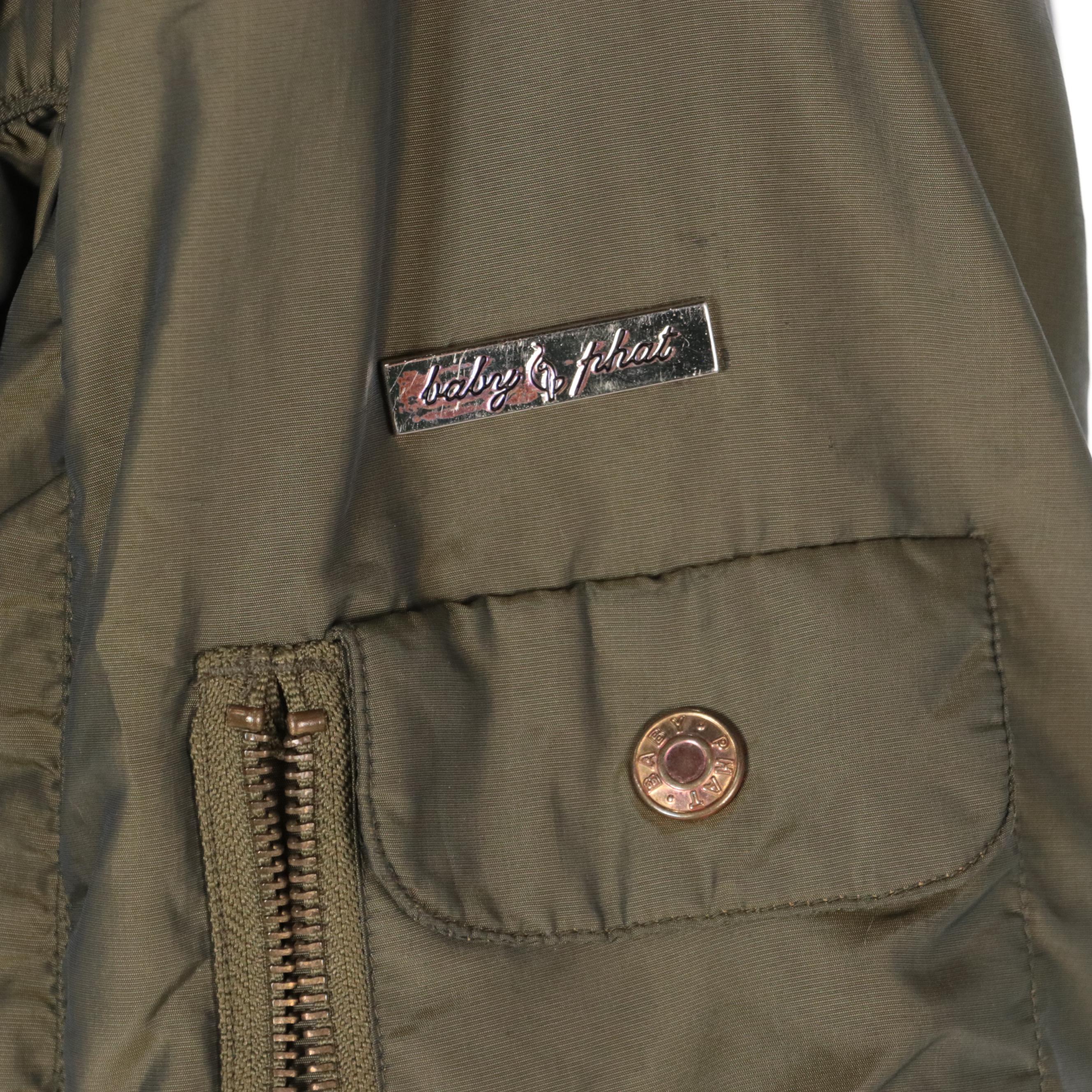 The North Face Mint Green Zip-Up & Baby Phat Olive Ruched Hooded Bomber Jacket